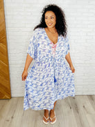Tropical Print Gauze Kimono with Elastic Waist Tie in Periwinkle Womens Ave Shops- Tilden Co.