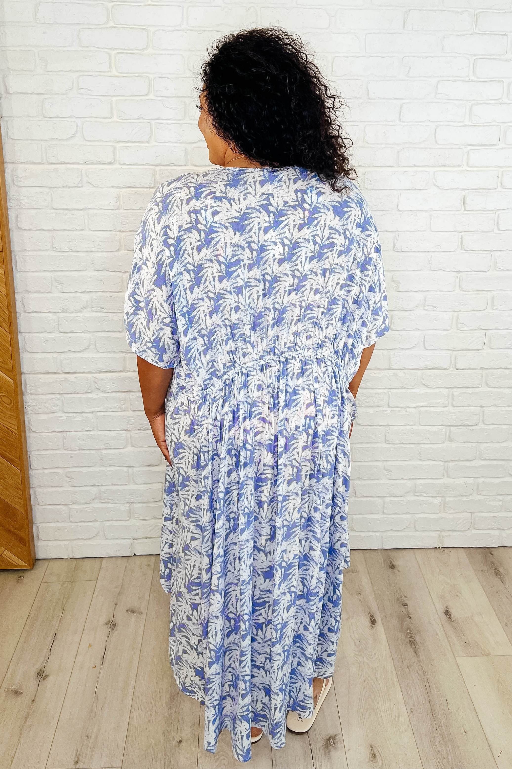 Tropical Print Gauze Kimono with Elastic Waist Tie in Periwinkle Womens Ave Shops- Tilden Co.