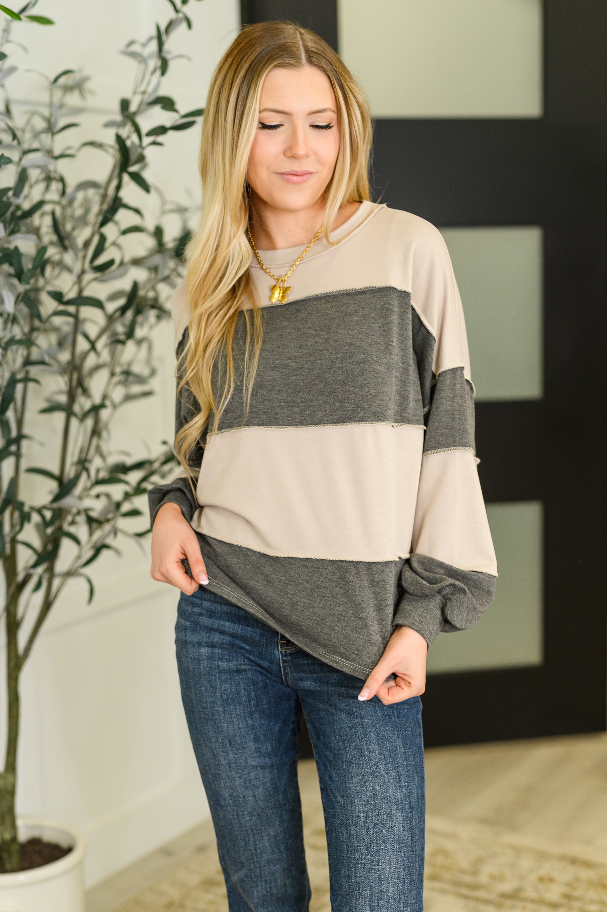 Two-Tone Take Drop Shoulder Top Womens Ave Shops- Tilden Co.