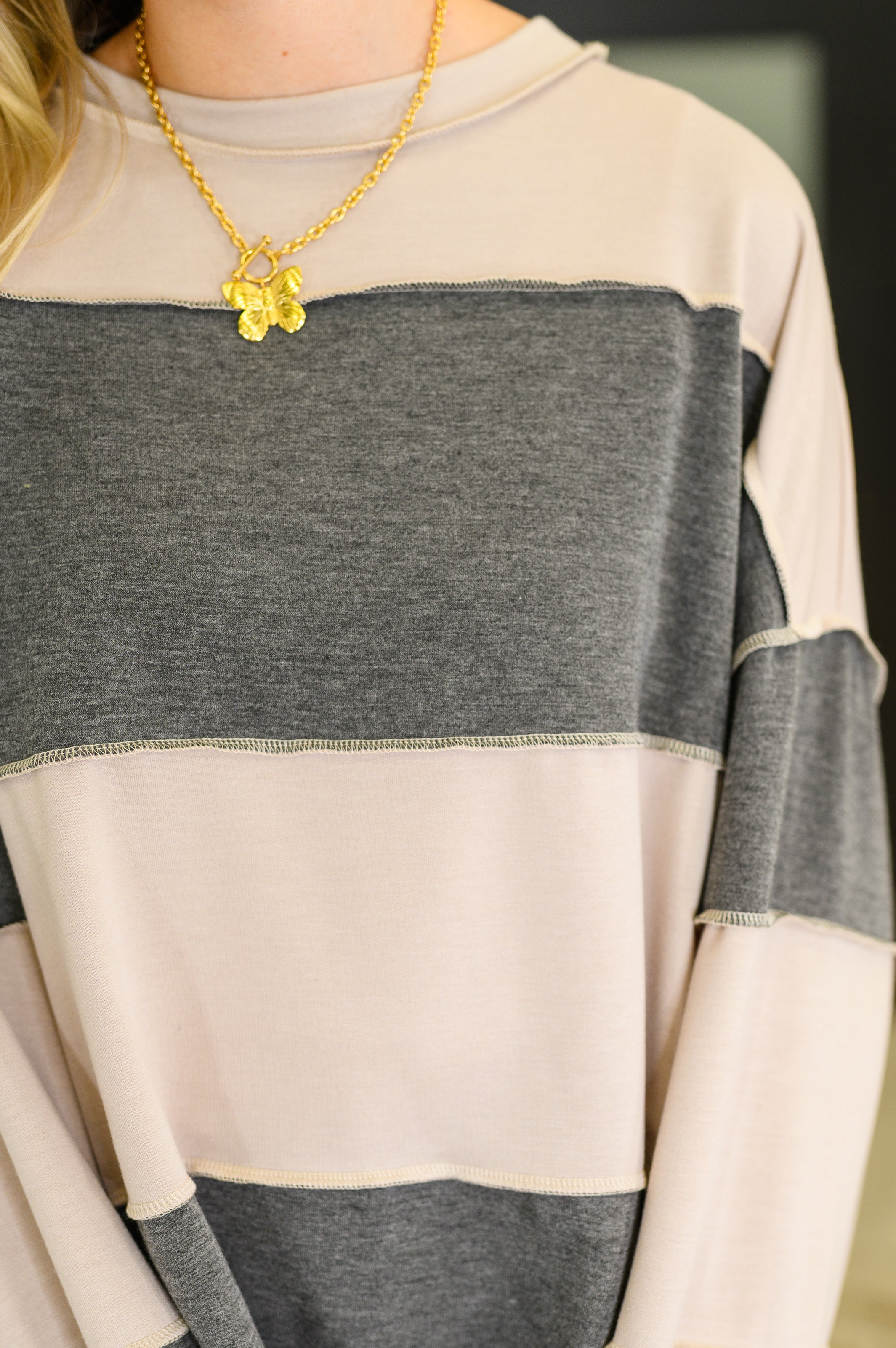 Two-Tone Take Drop Shoulder Top Womens Ave Shops- Tilden Co.