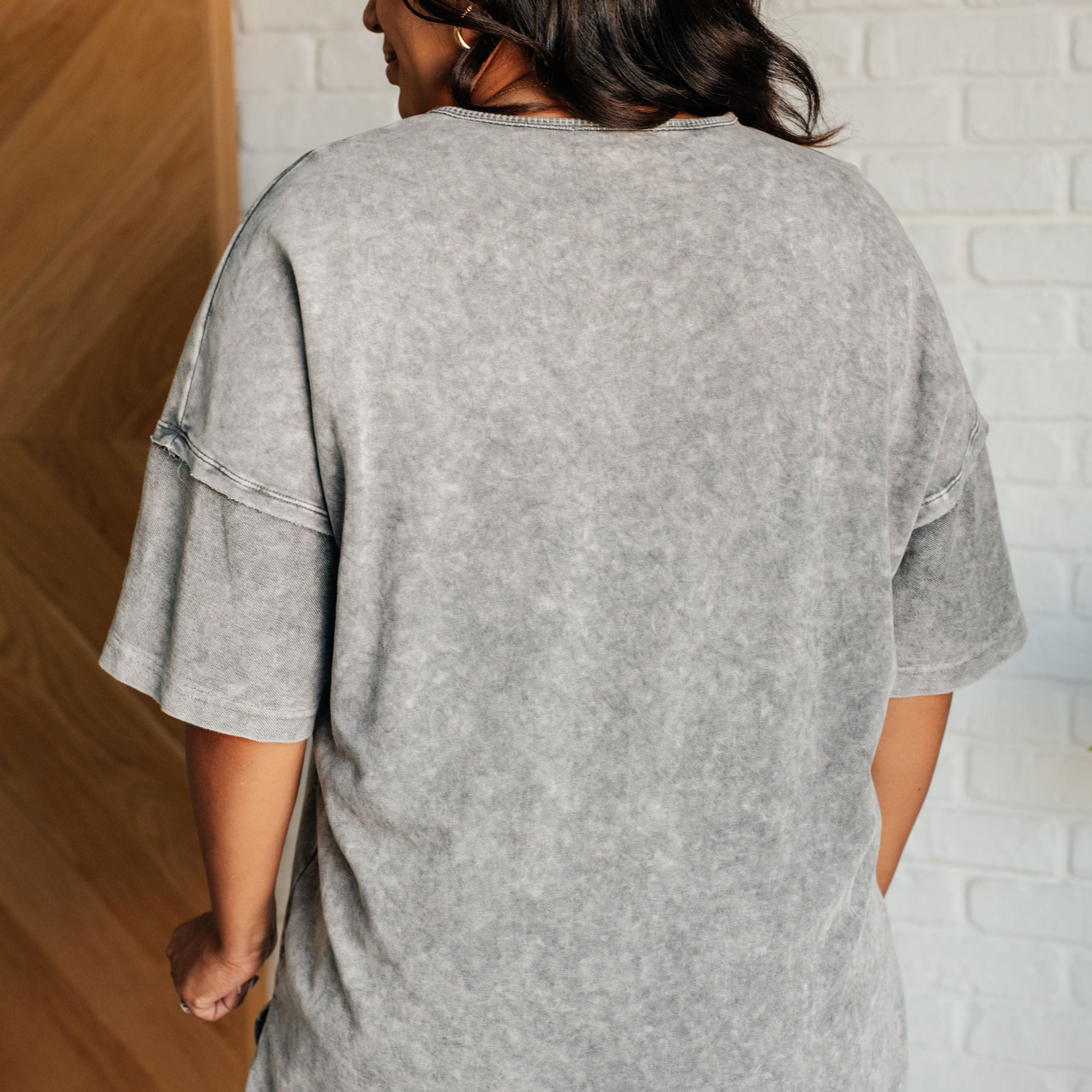 Unbothered Mineral Wash Top in Grey Tops Ave Shops- Tilden Co.