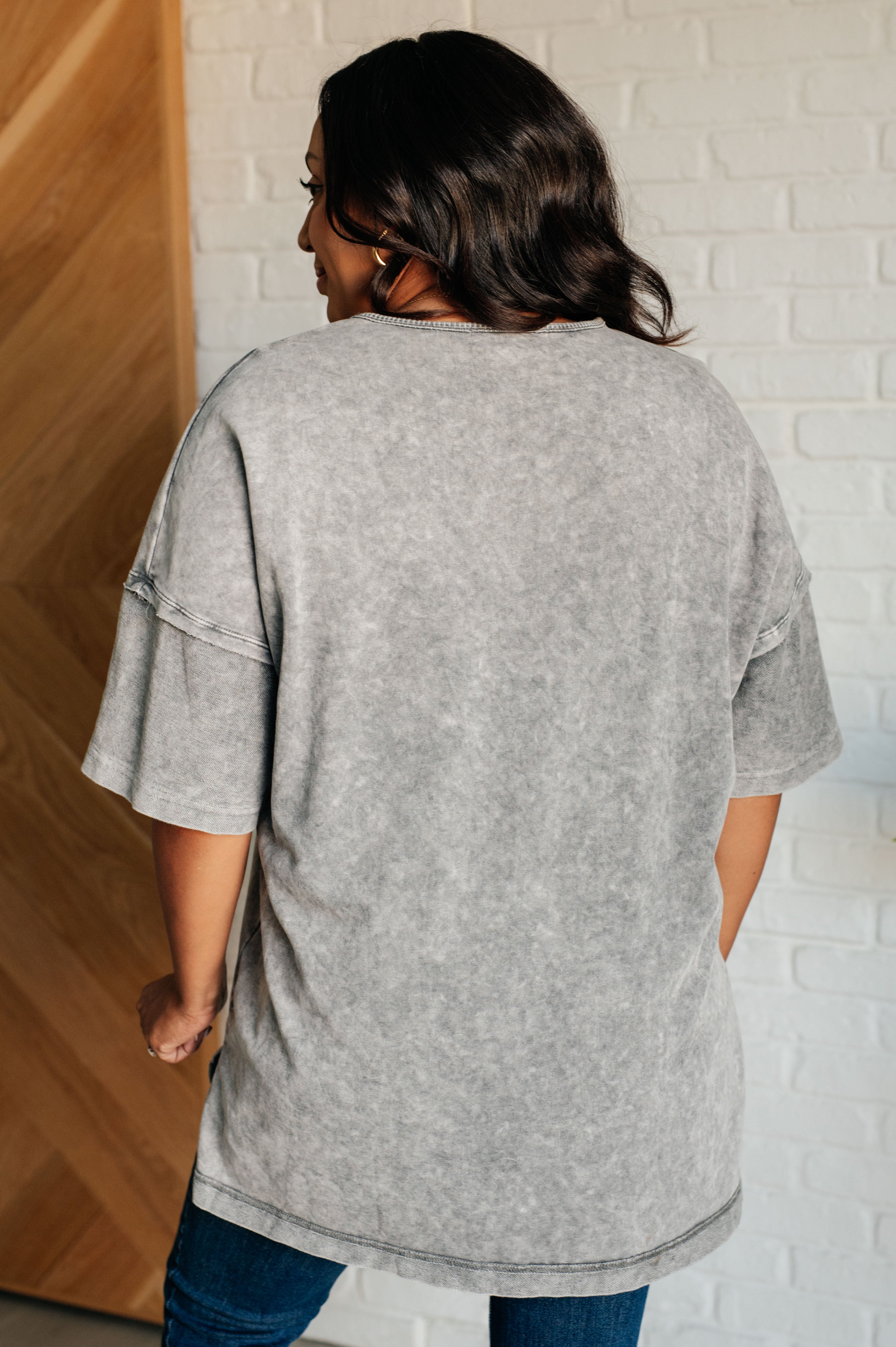 Unbothered Mineral Wash Top in Grey Tops Ave Shops- Tilden Co.
