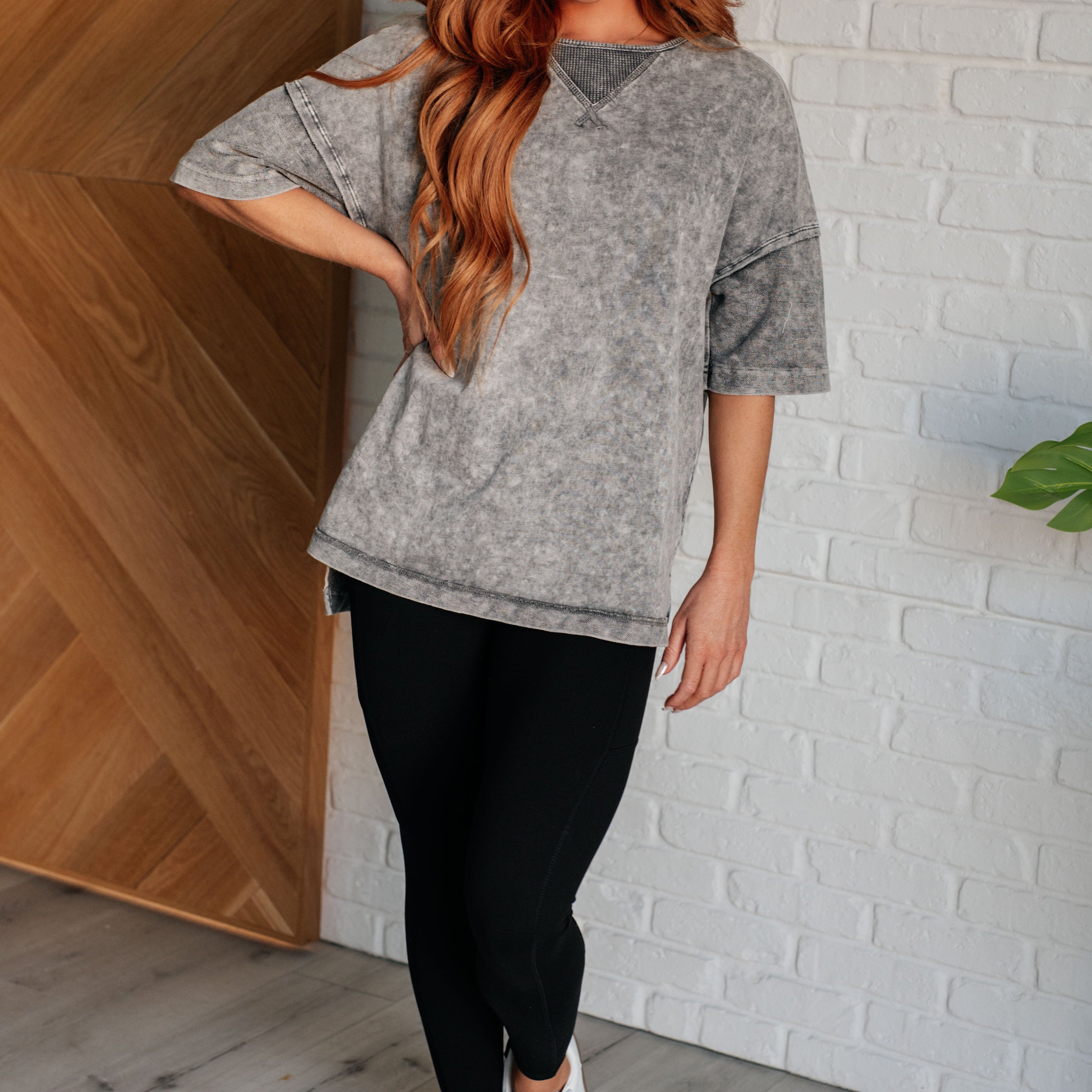 Unbothered Mineral Wash Top in Grey Tops Ave Shops- Tilden Co.