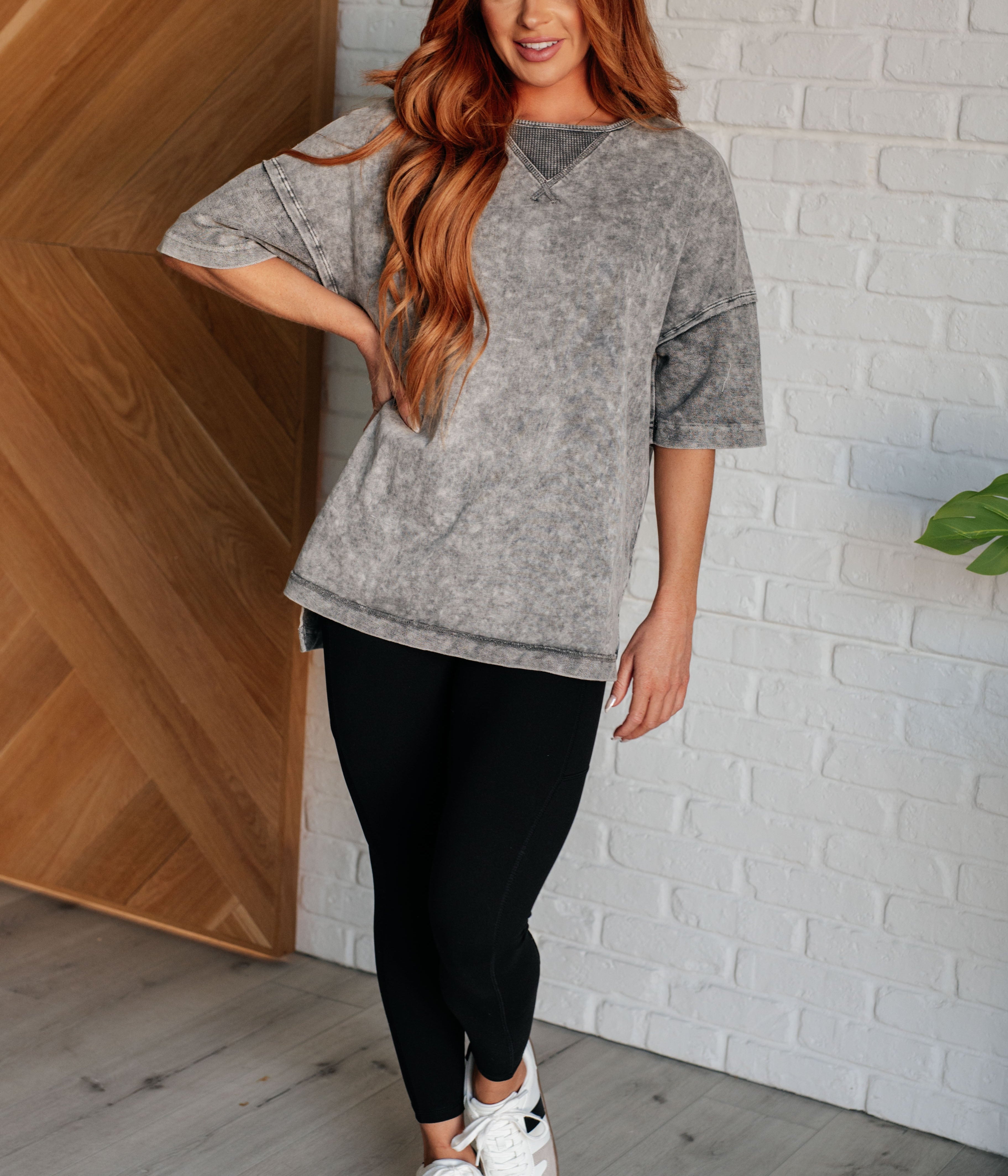Unbothered Mineral Wash Top in Grey Tops Ave Shops- Tilden Co.