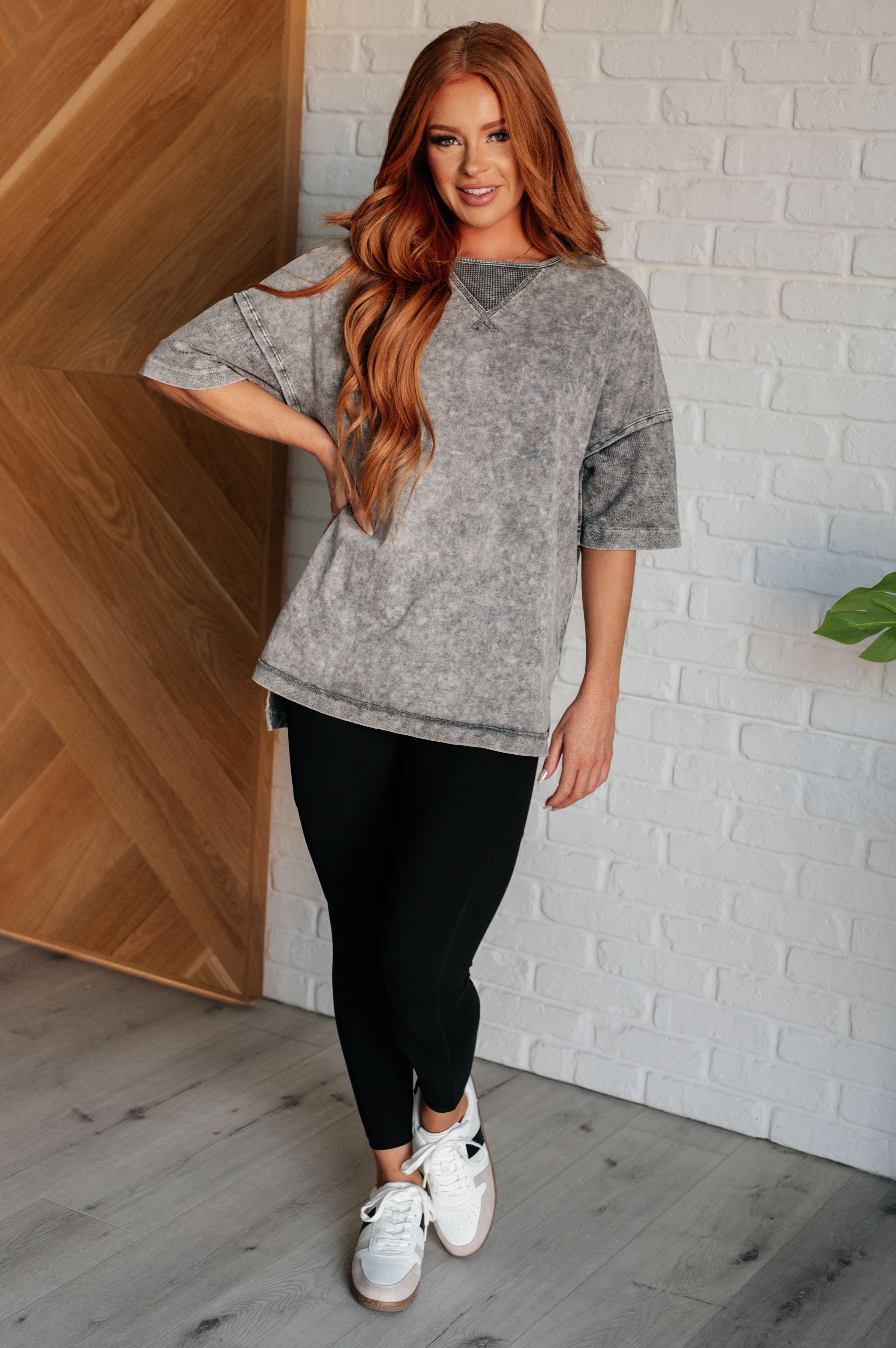 Unbothered Mineral Wash Top in Grey Tops Ave Shops- Tilden Co.