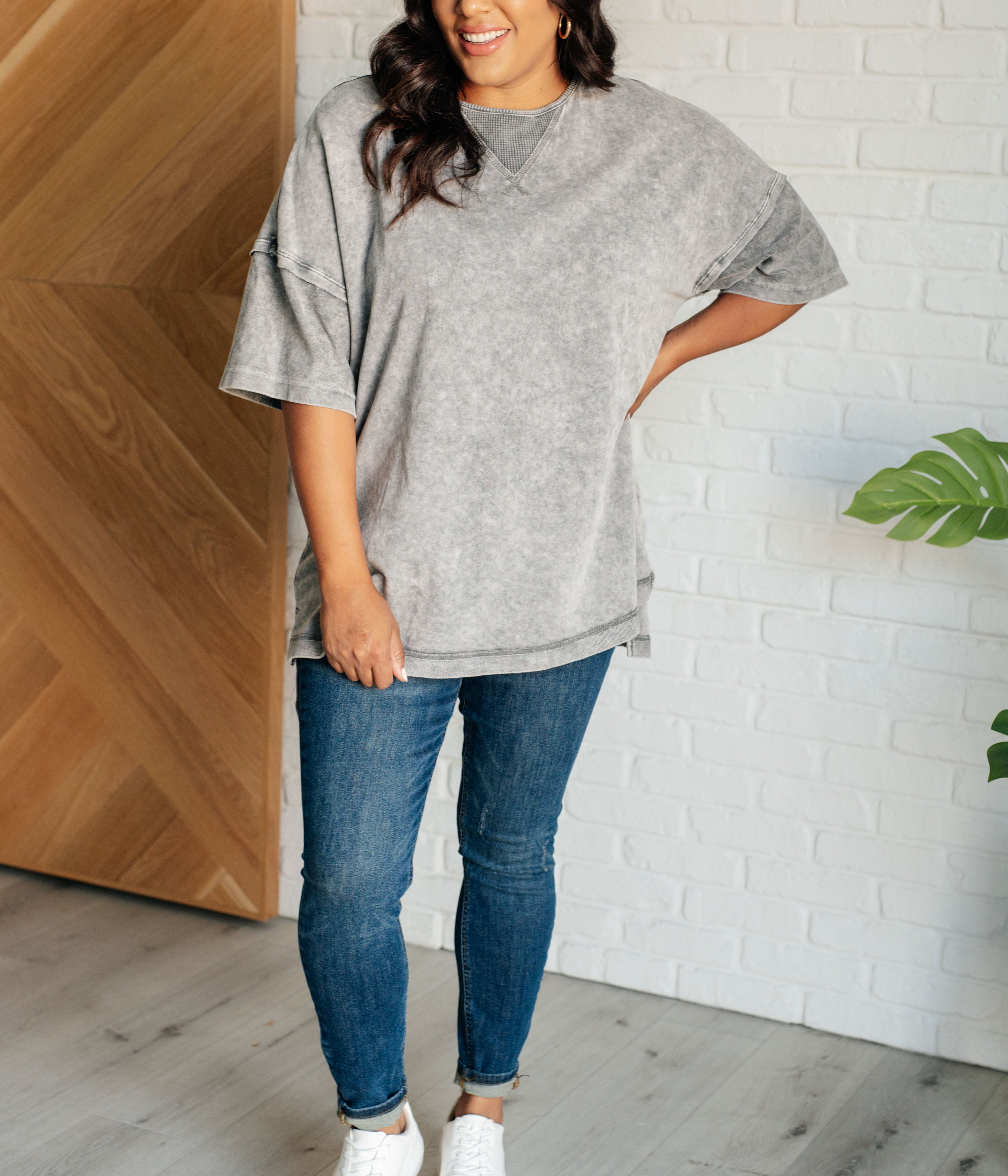 Unbothered Mineral Wash Top in Grey Tops Ave Shops- Tilden Co.