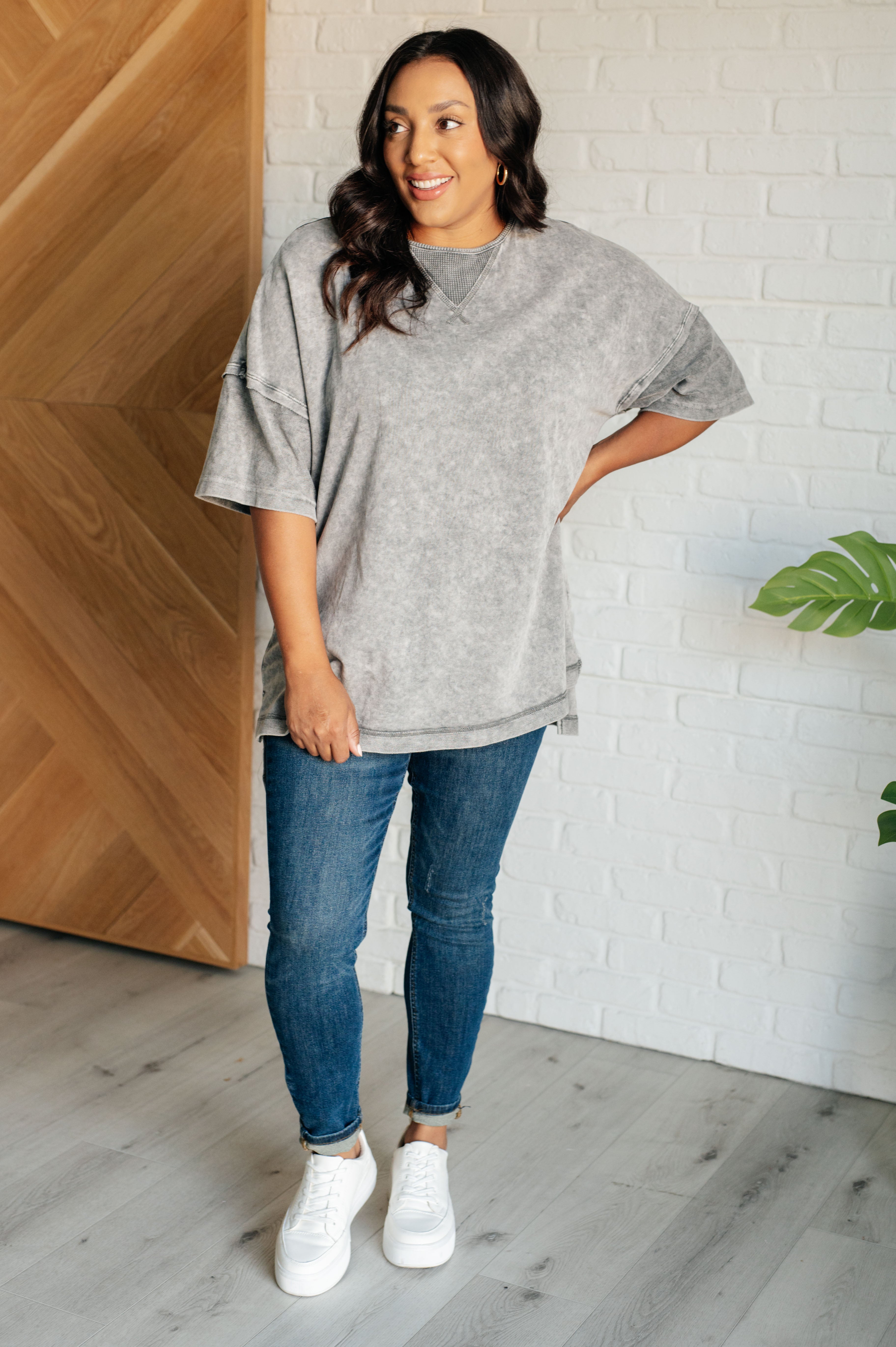 Unbothered Mineral Wash Top in Grey Tops Ave Shops- Tilden Co.