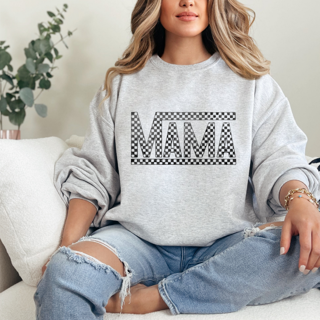 Checkered Mama Graphic Sweatshirt Womens Ave Shops- Tilden Co.
