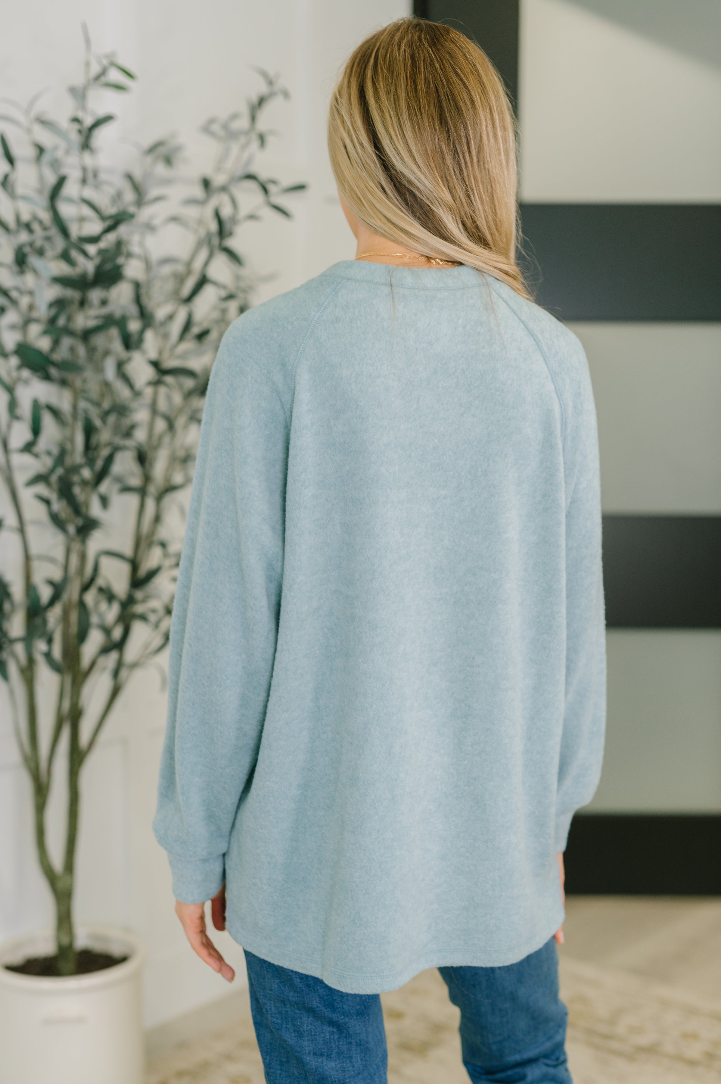 Urban Flux Scooped Hi-Low Long Pullover in Blue Grey Womens Ave Shops- Tilden Co.