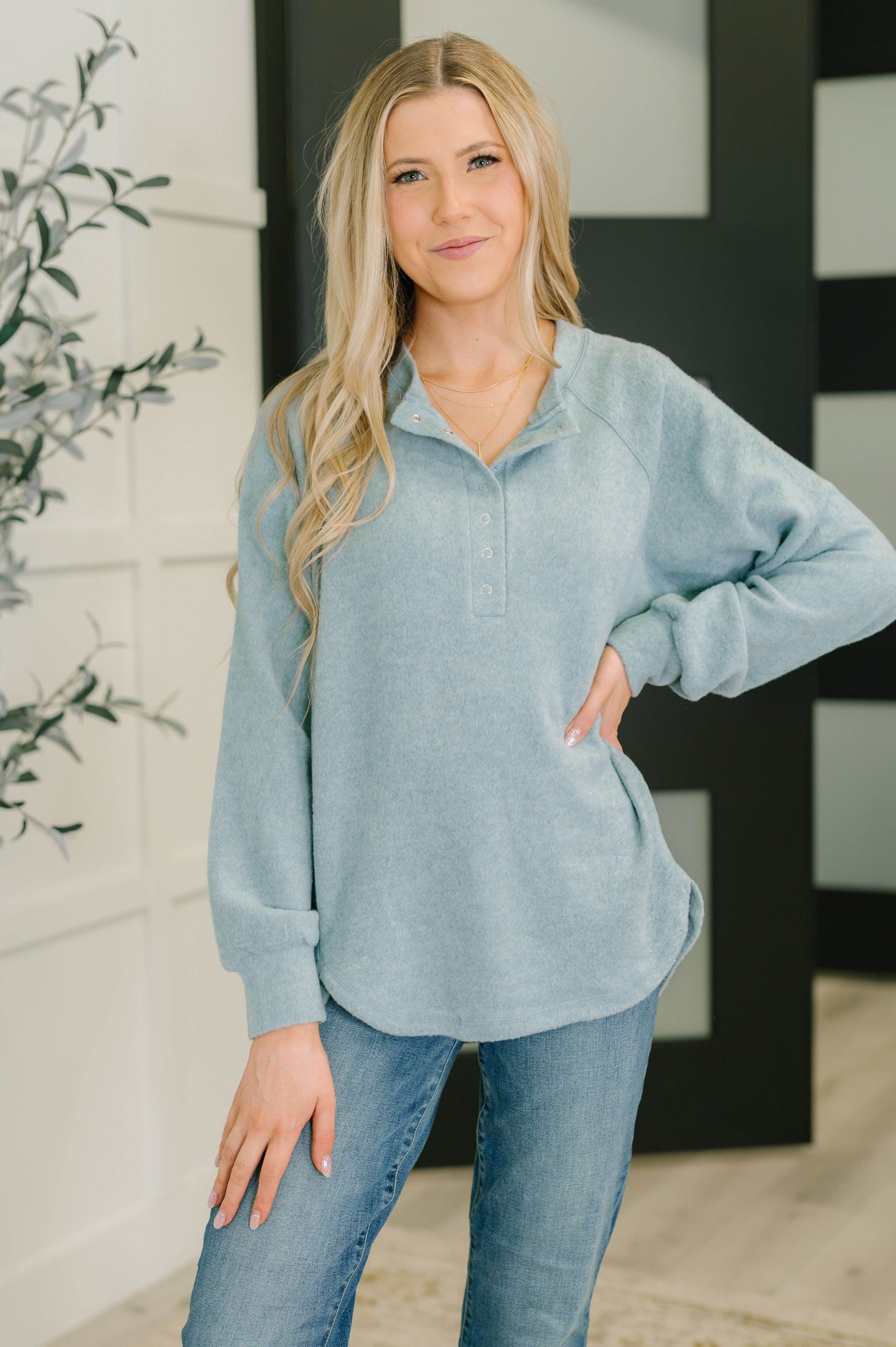 Urban Flux Scooped Hi-Low Long Pullover in Blue Grey Womens Ave Shops- Tilden Co.