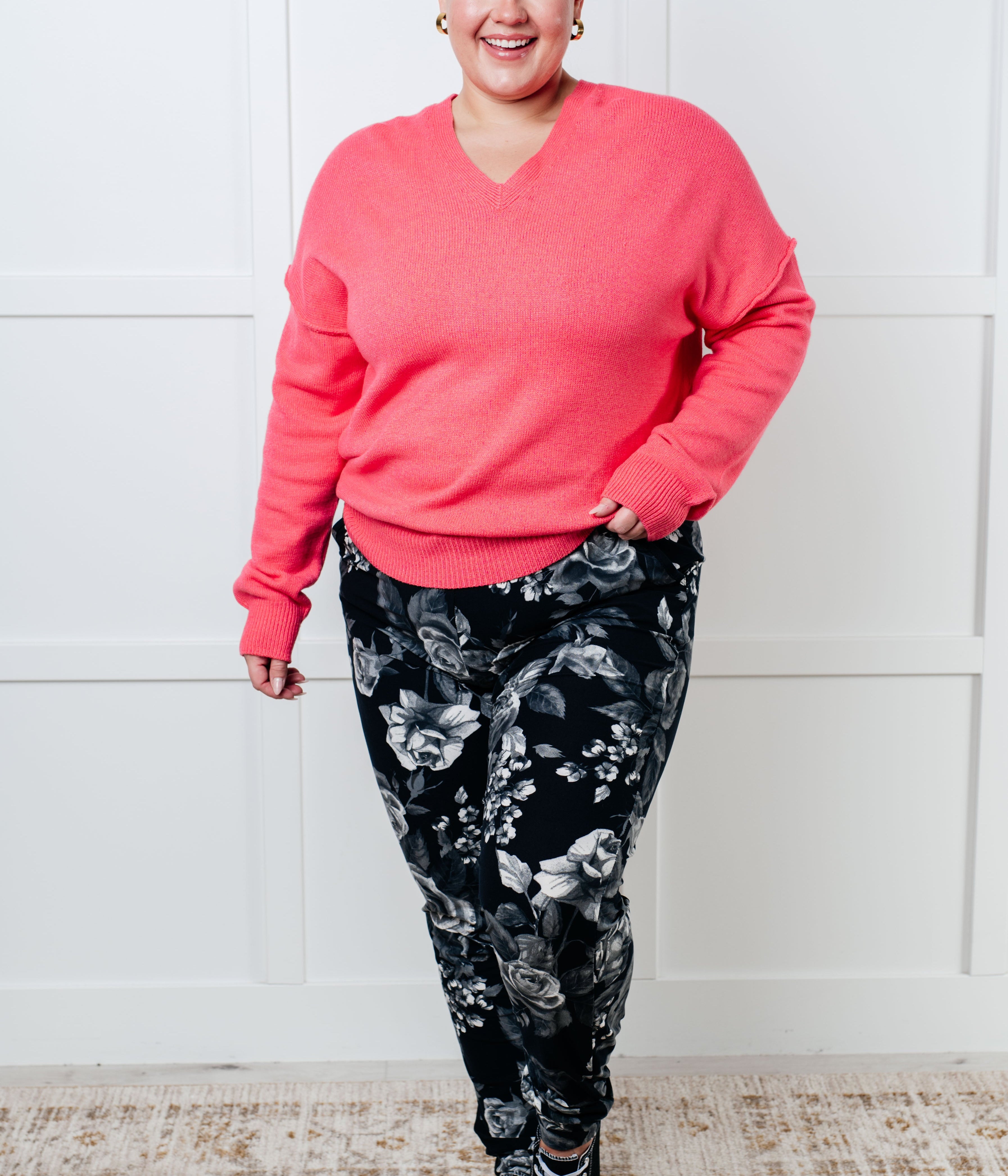 Very Understandable V-Neck Sweater in Pink Tops Ave Shops- Tilden Co.