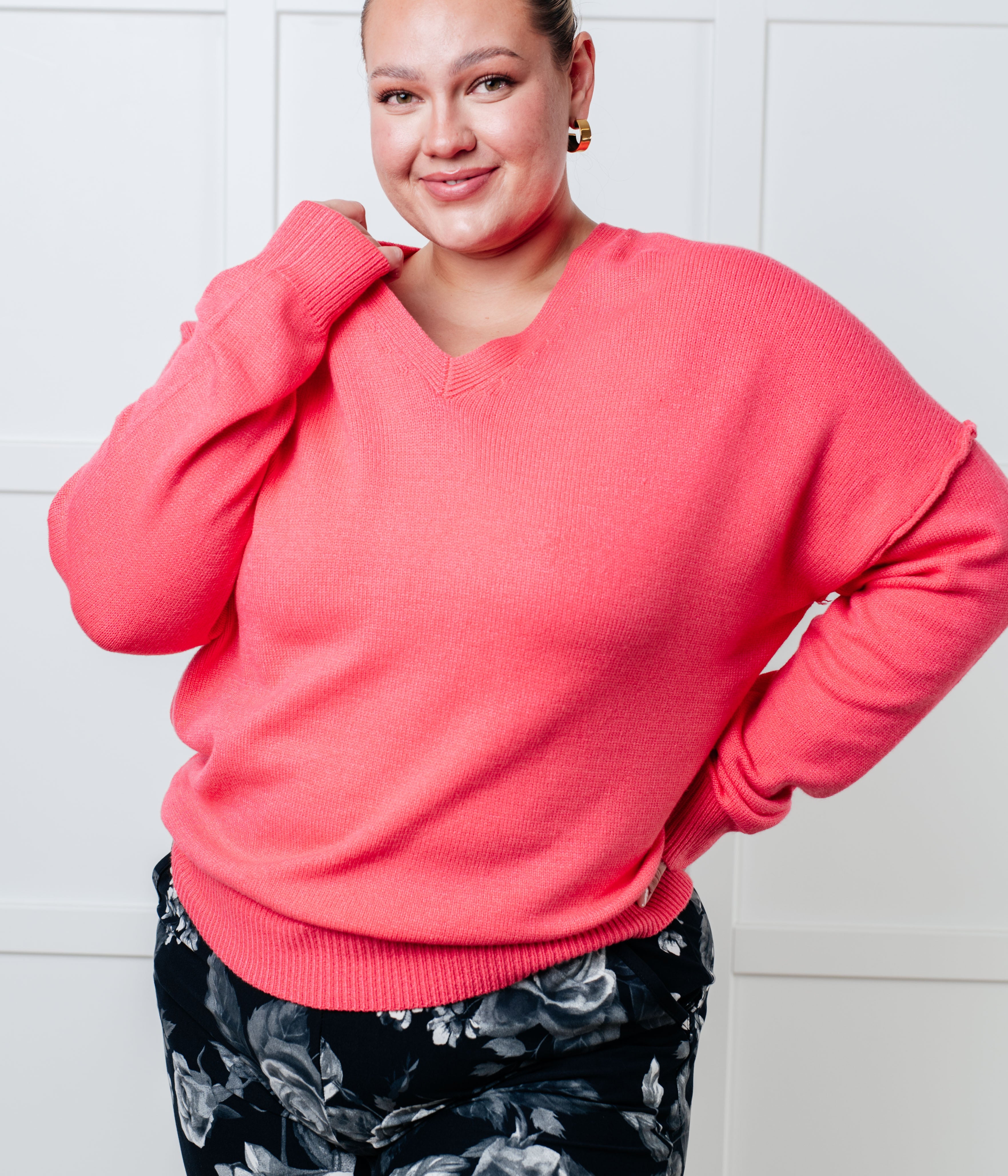 Very Understandable V-Neck Sweater in Pink Tops Ave Shops- Tilden Co.