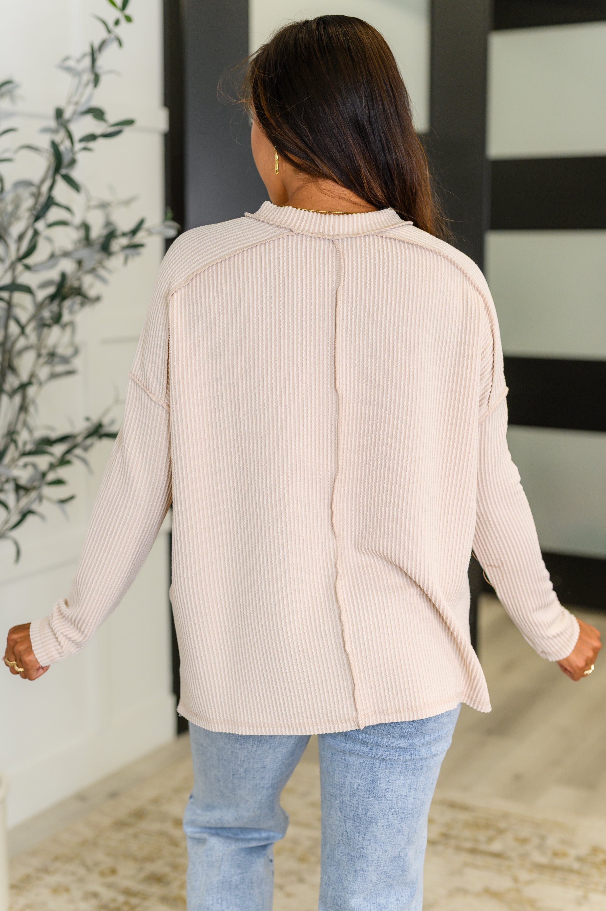 Wander & Rest Cable Ribbed Knit Drop Shoulder Top in Sand Beige Womens Ave Shops- Tilden Co.