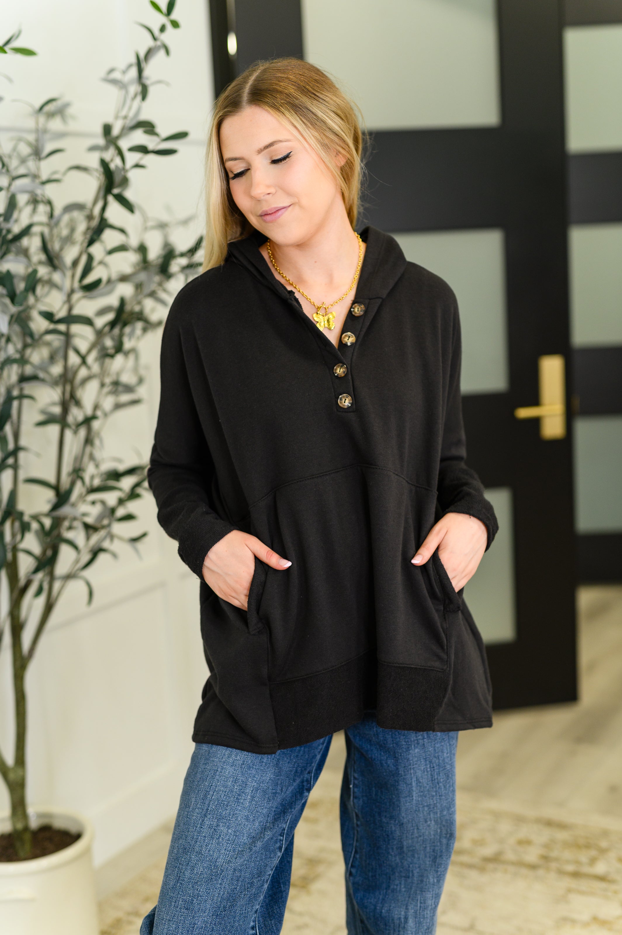 Warm Intentions Henley Pullover in Black Womens Ave Shops- Tilden Co.