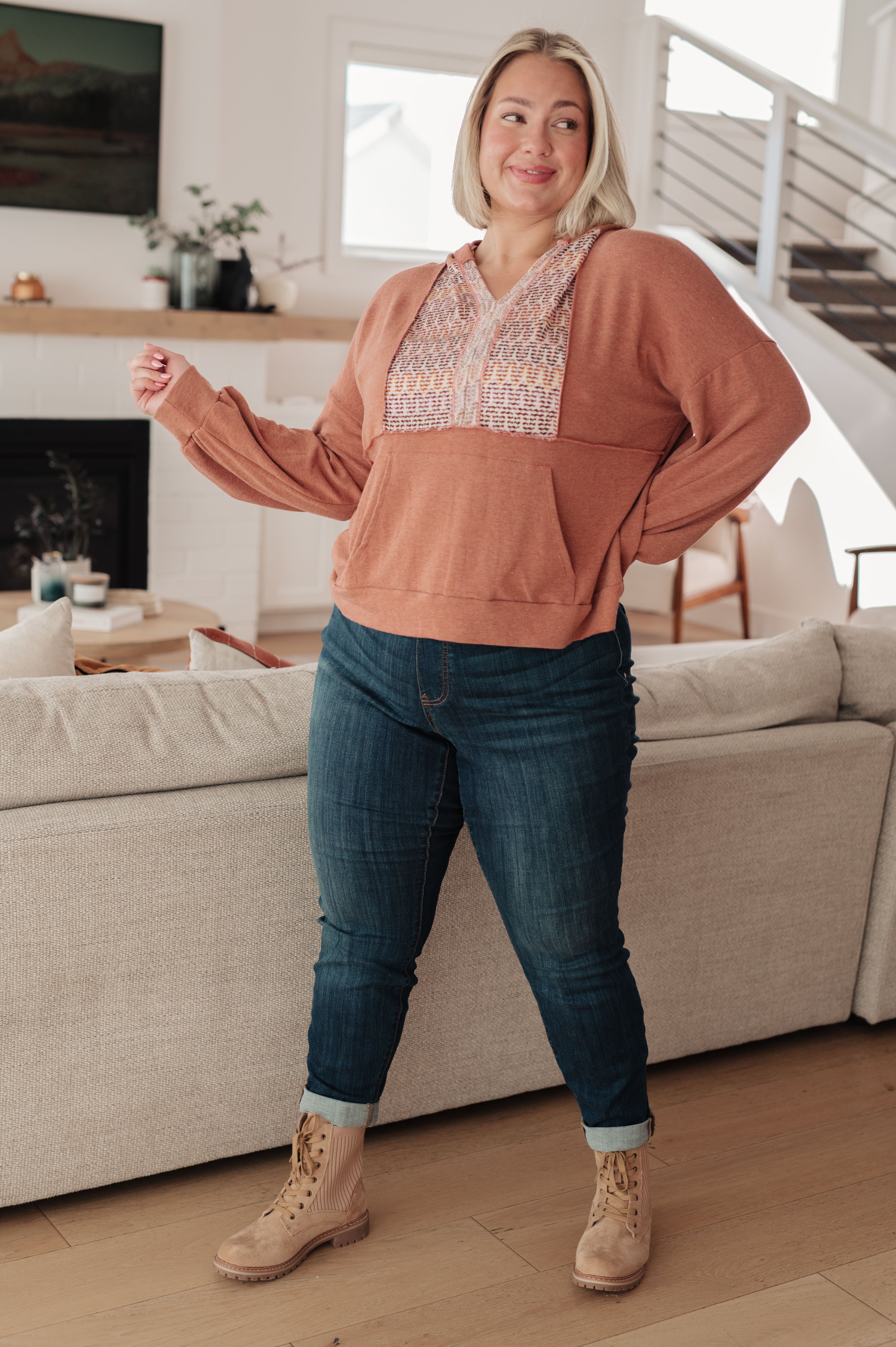 Wave Hello Mixed Print Hoodie Tops Ave Shops- Tilden Co.