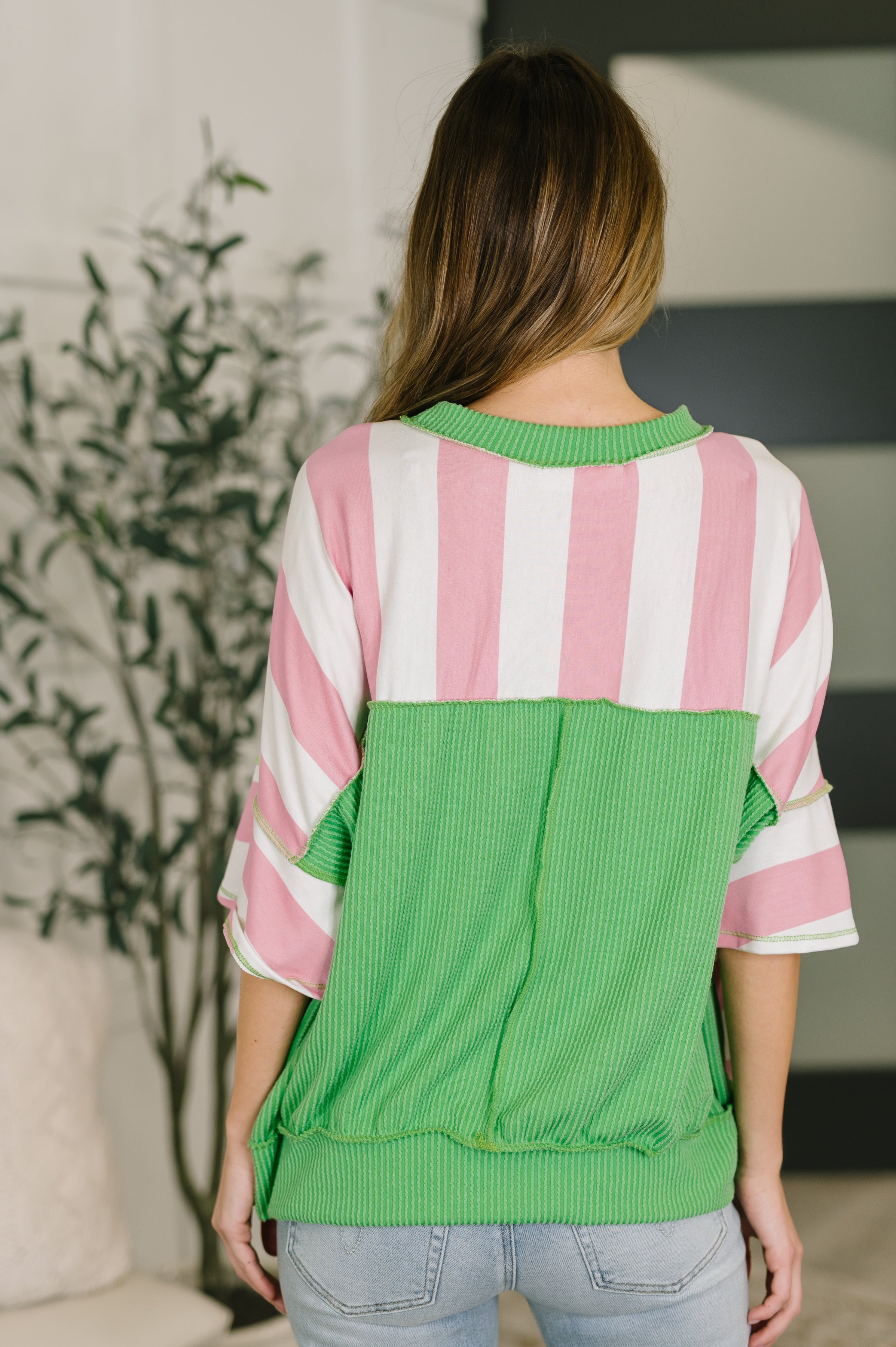 What's a Girl to Do Contrast Trim Relaxed Top T-Shirt Ave Shops- Tilden Co.
