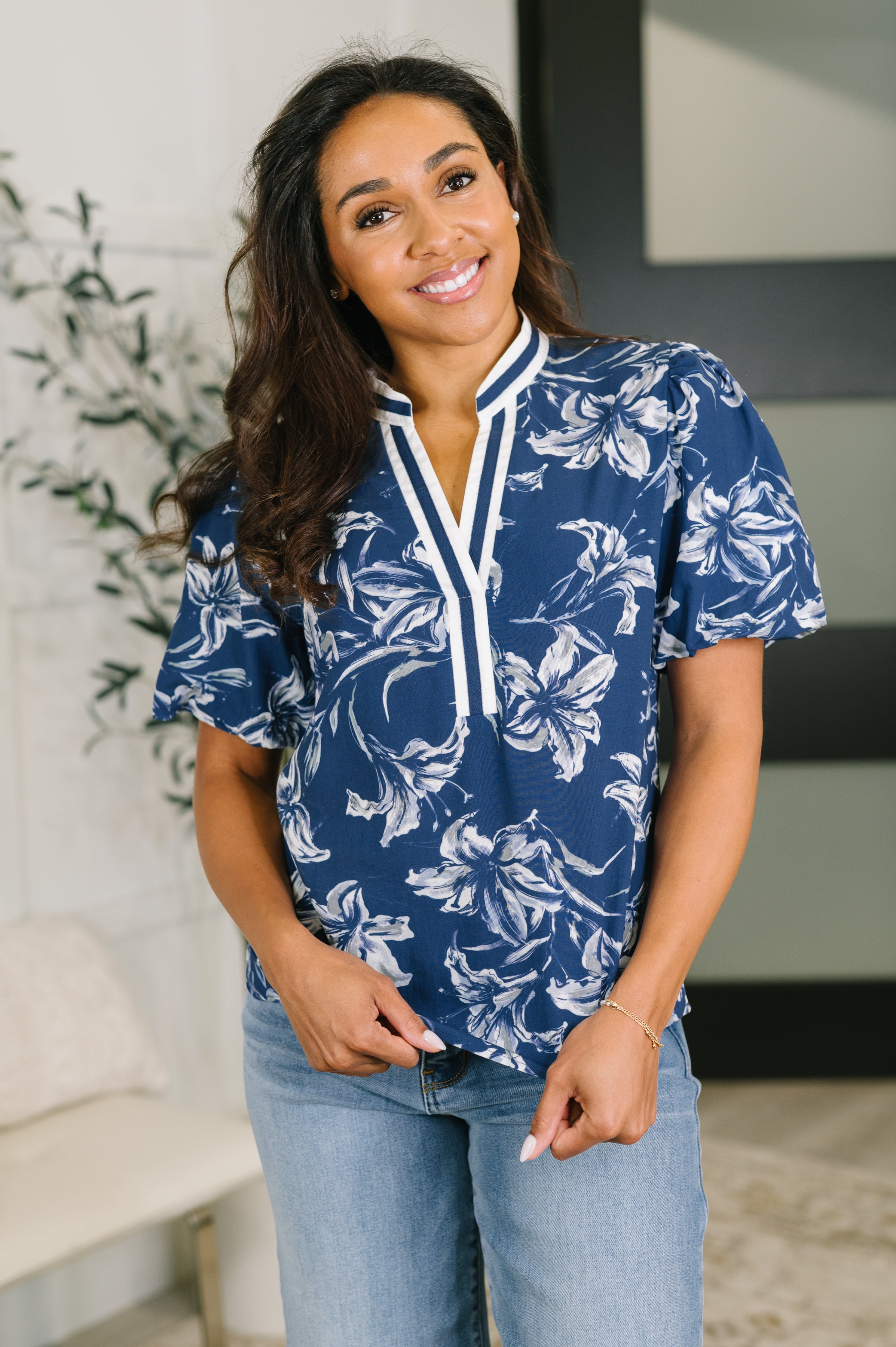 Wheels Are in Motion Puff Sleeve Floral Blouse Womens Ave Shops- Tilden Co.