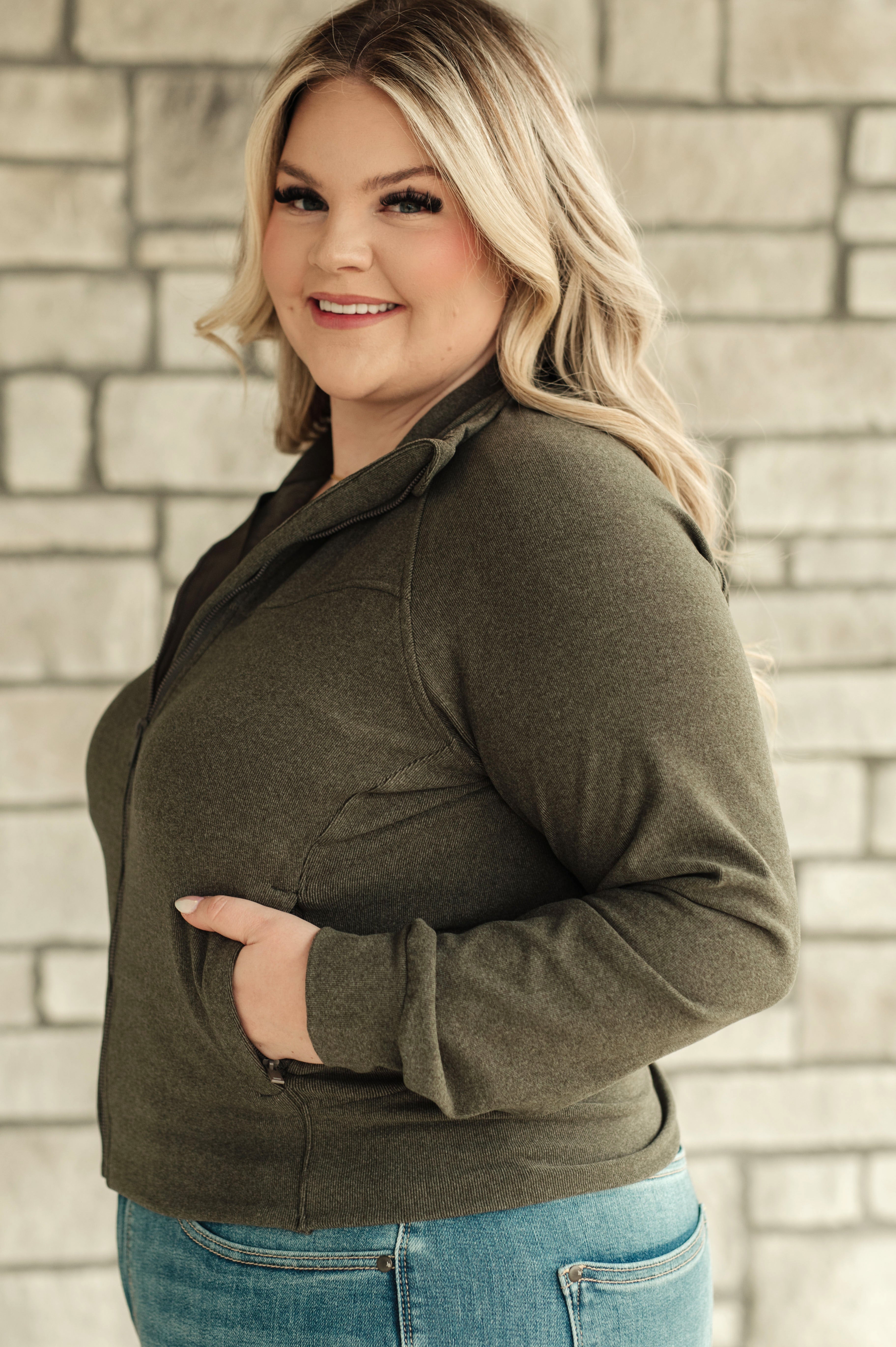 Where Are You Zip Up Jacket in Olive Layers Ave Shops- Tilden Co.