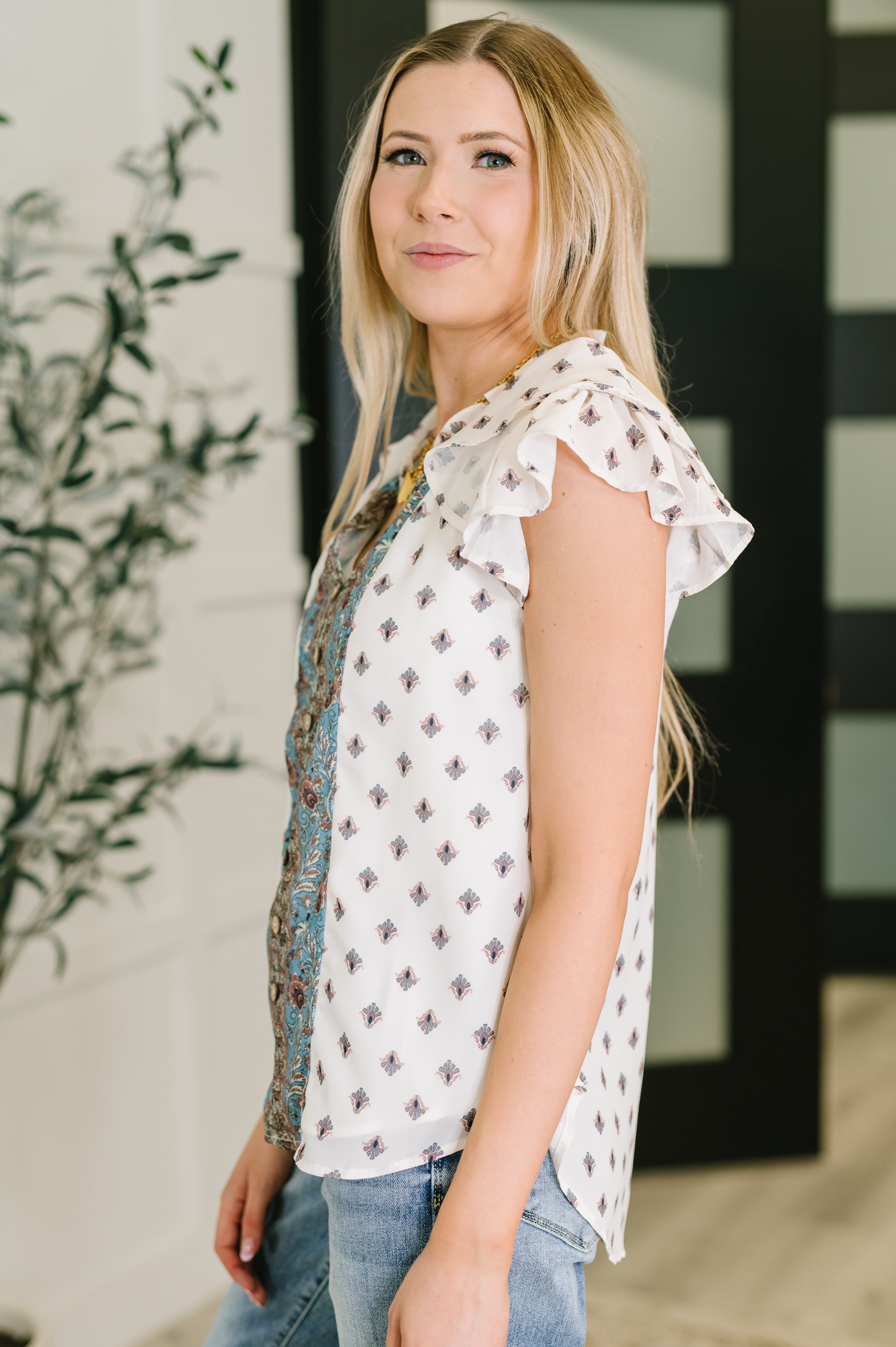 Willow Breeze Short Sleeve Blouse Womens Ave Shops- Tilden Co.