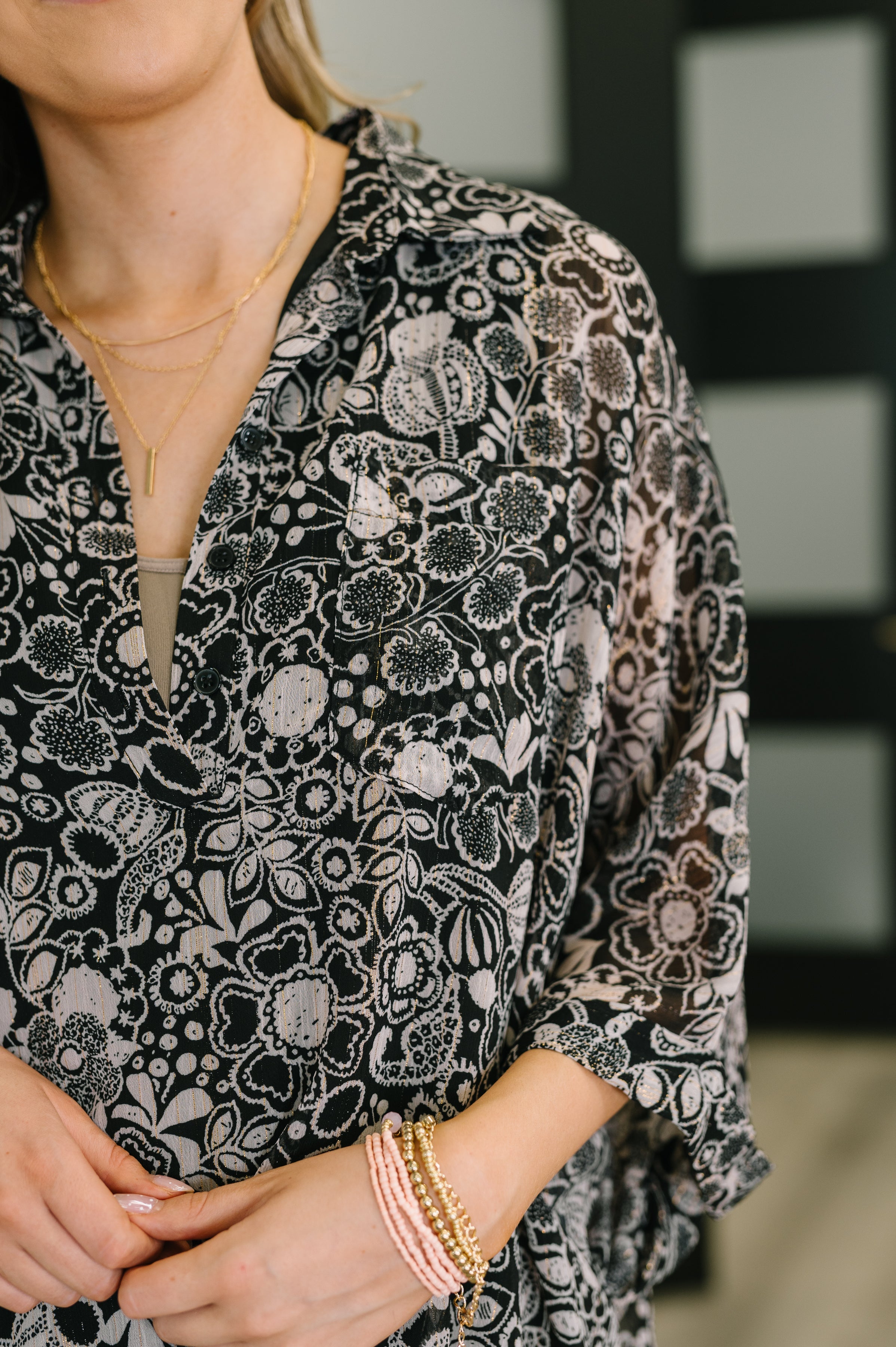 Work All Day Floral Top Tops Ave Shops- Tilden Co.