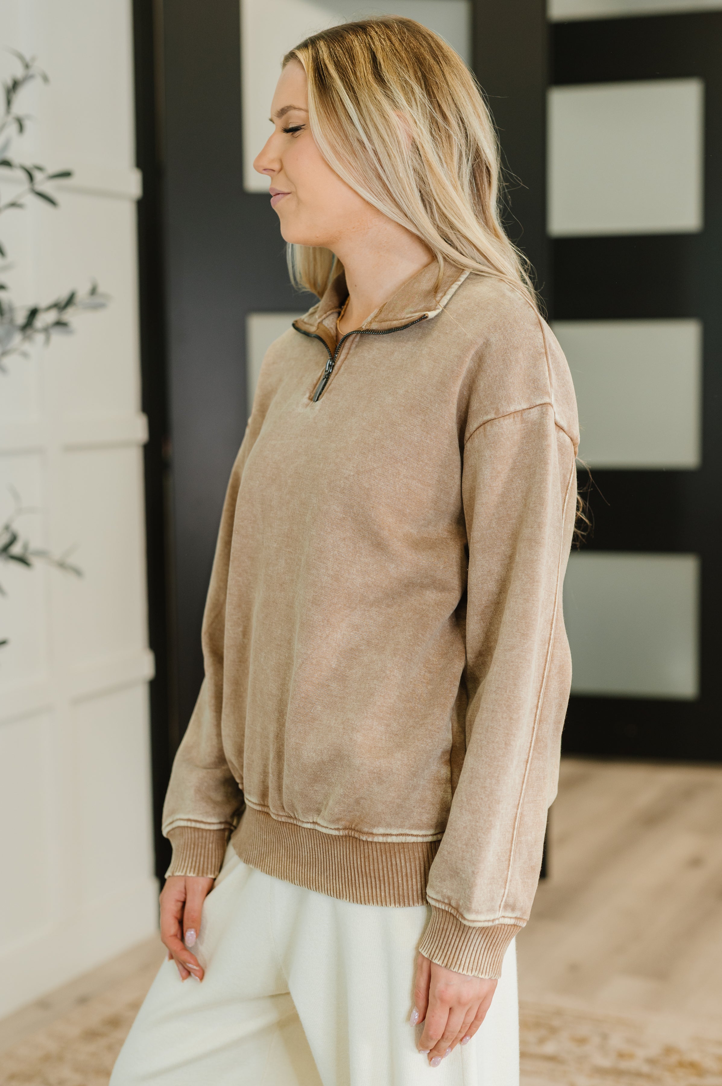 You Should Know Half Zip Pullover in Deep Camel Womens Ave Shops- Tilden Co.