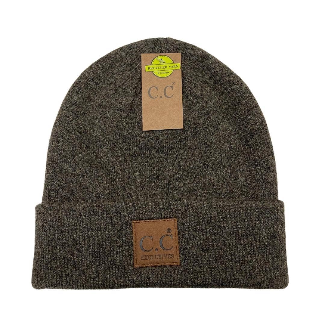 Unisex Soft Ribbed Leather Patch C.C. Beanie    beanie C.C Beanie- Tilden Co.