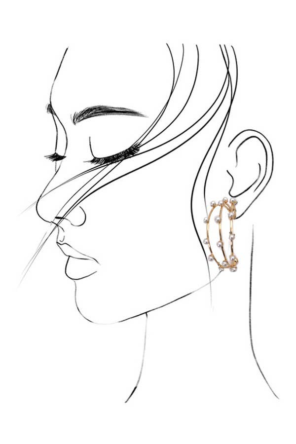 TRIPLE ROW WIRE PEARL HOOP EARRINGS JOSSLYN by wall to wall- Tilden Co.