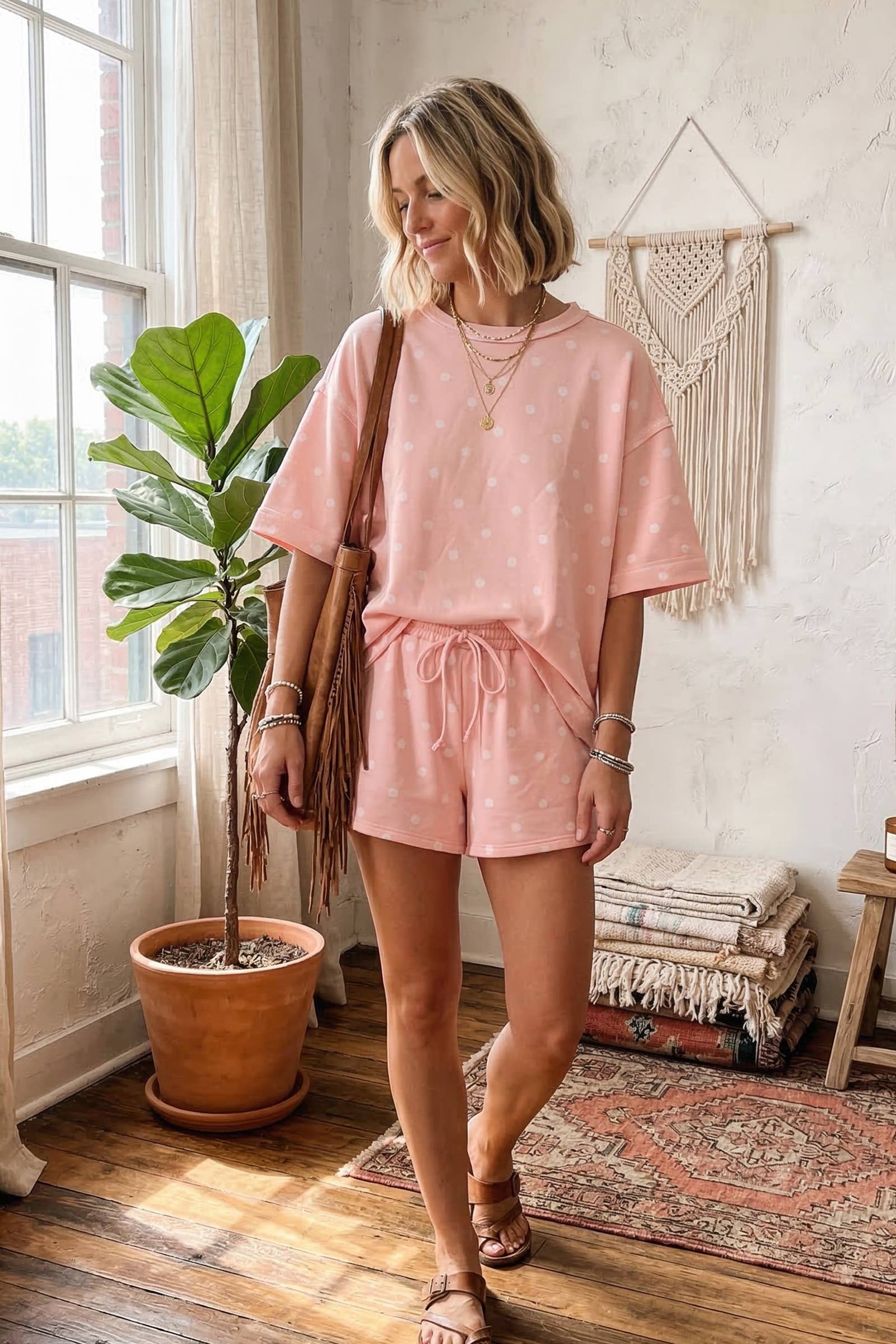Pink Polka Dot Lounge Shorts Shorts Sewn and Seen- Tilden Co.