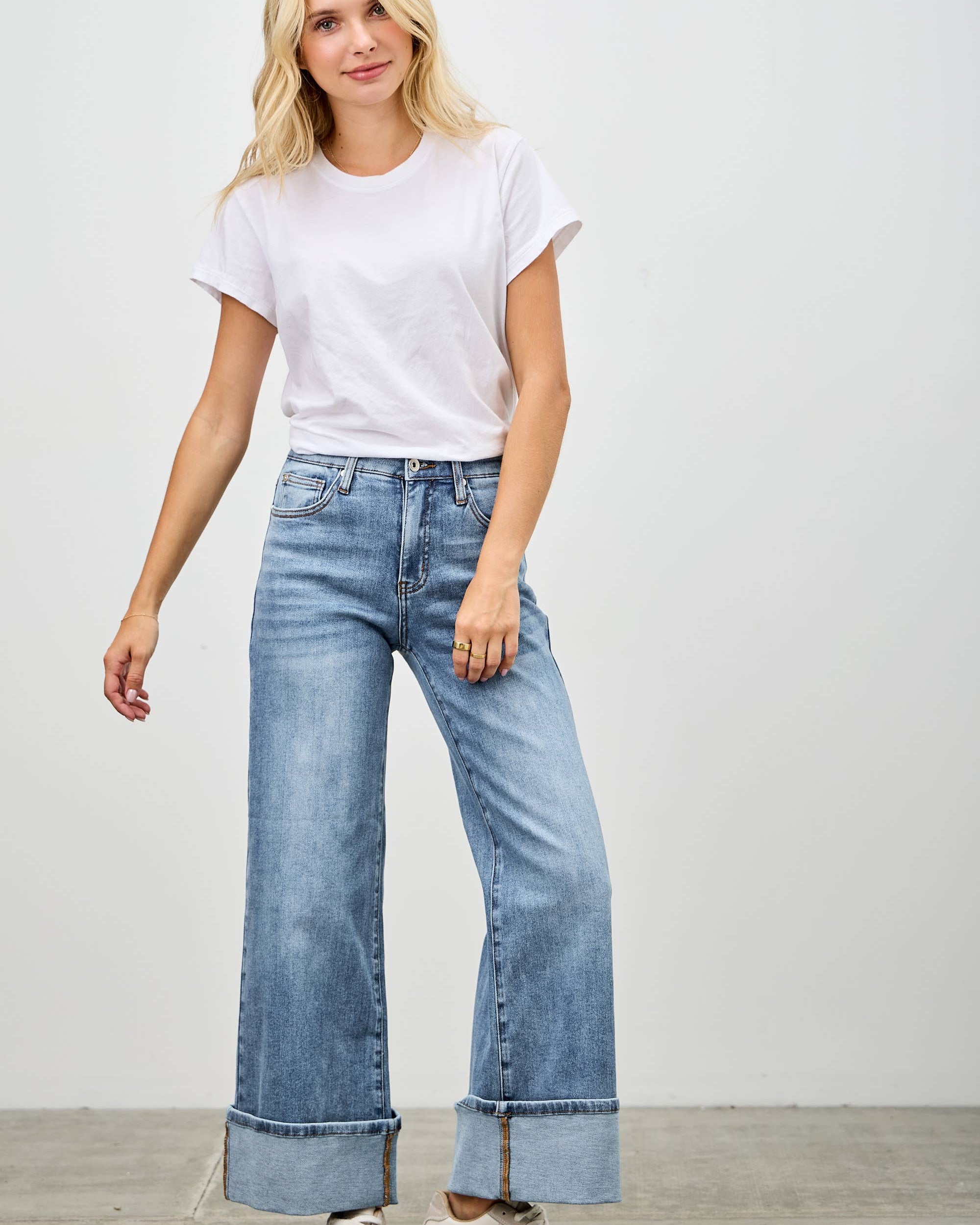Mid Rise Cuffed Jeans Jeans SAIGE DENIM- Tilden Co.
