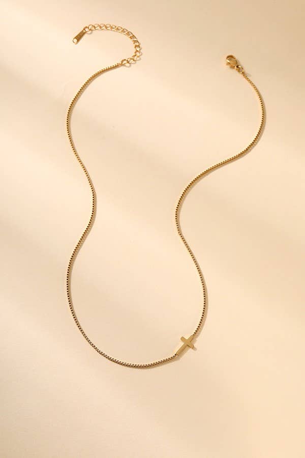 18K STAINLESS STEEL TARNISH FREE CROSS NECKLACE | 40NK9420 necklace JOSSLYN by wall to wall- Tilden Co.