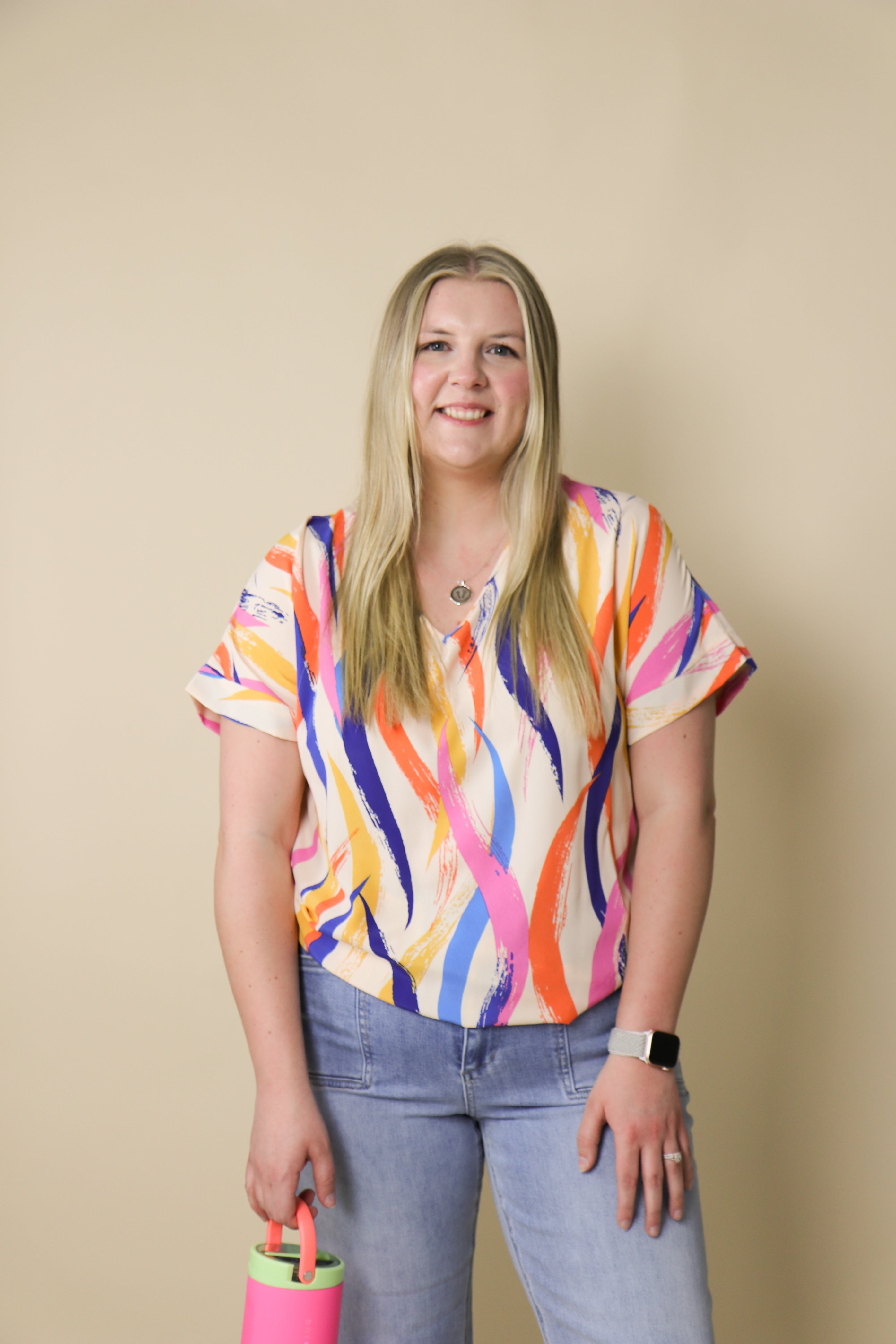 Color Rush V-Neck Top Blouse Lovely Melody- Tilden Co.