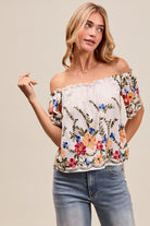 Floral Embroidered Two Way Off The Shoulder Blouse Blouse so me- Tilden Co.