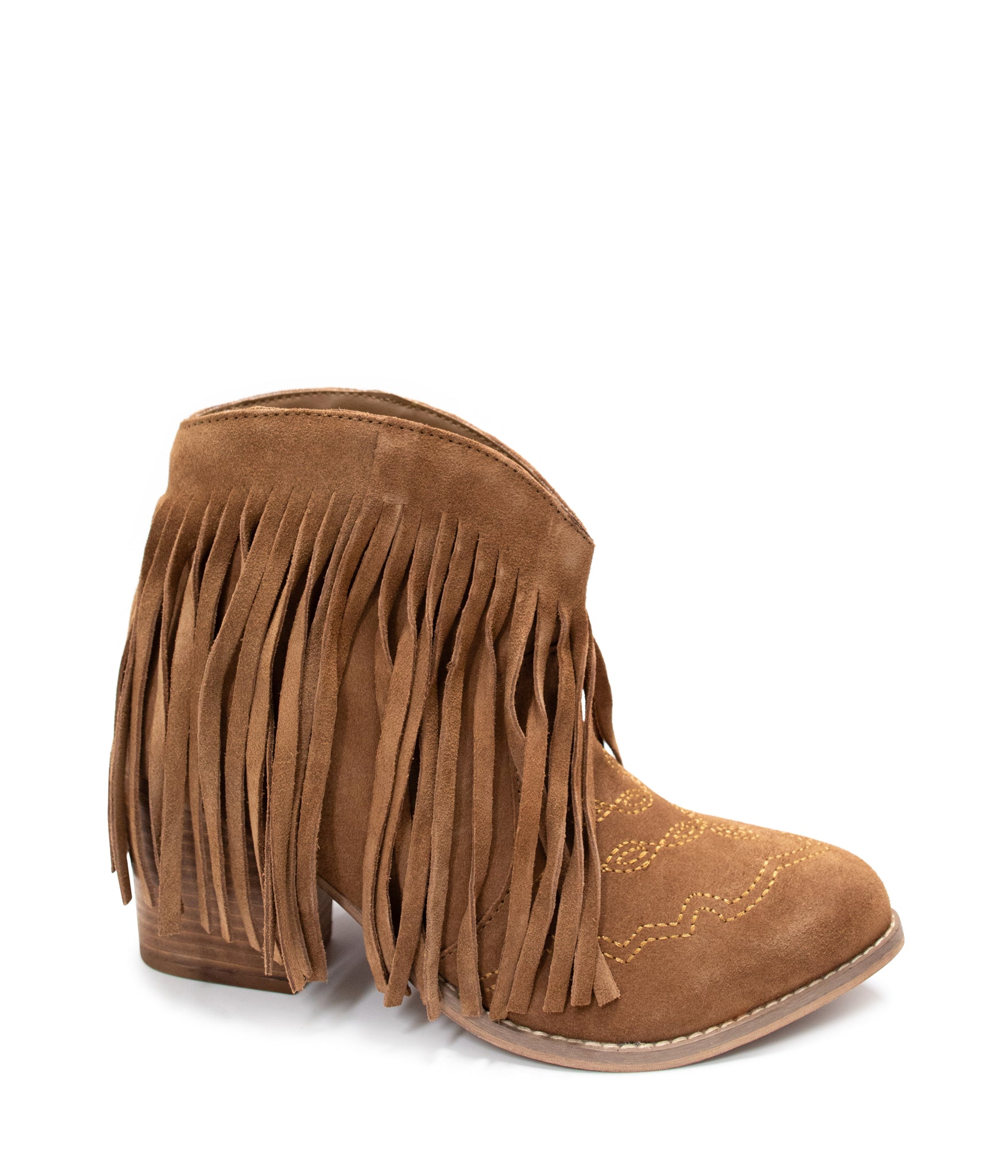 Amos Fringe Ankle Bootie in Tan Suede 110 Fashion Boots Naughty Monkey- Tilden Co.