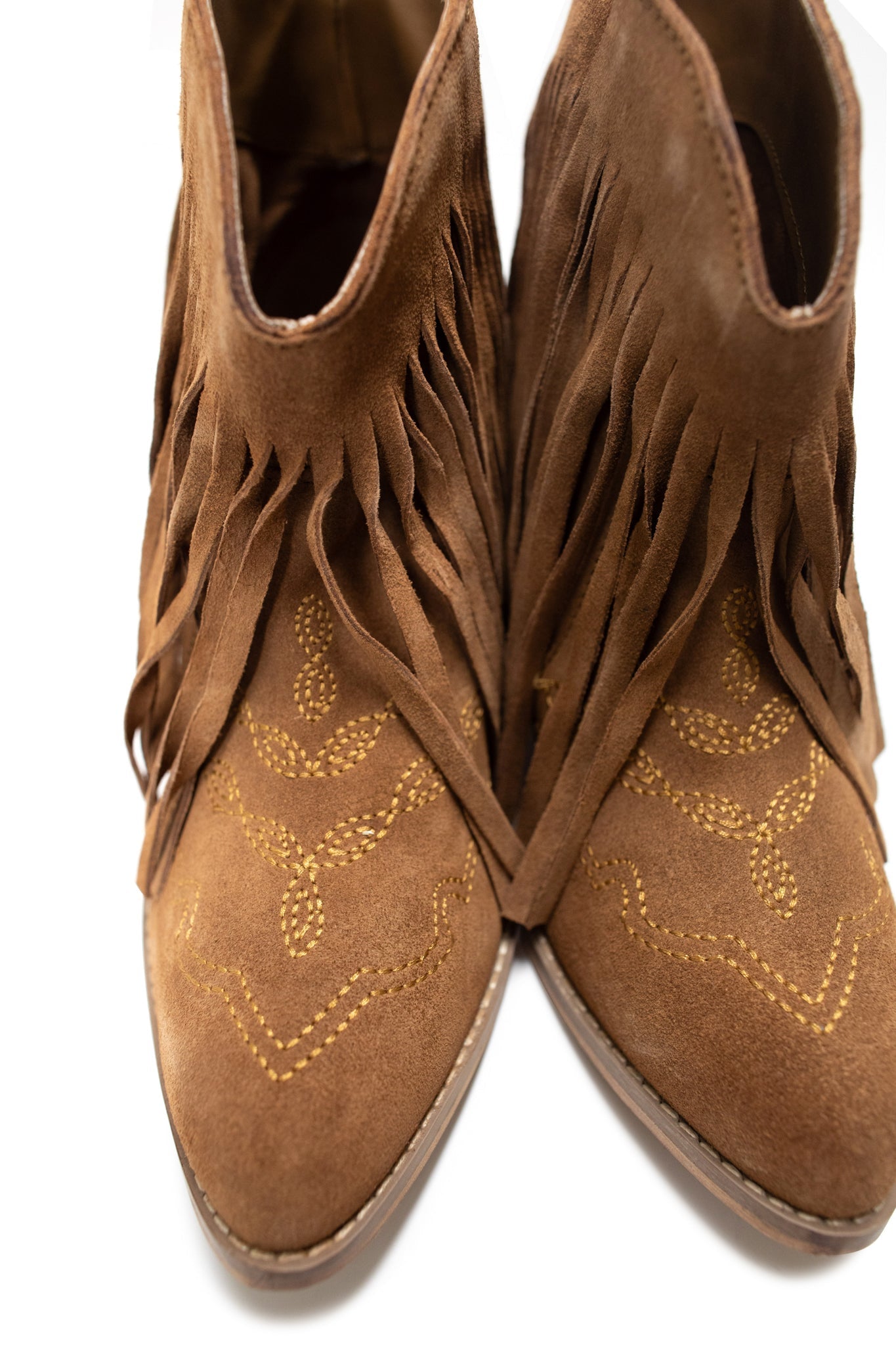 Amos Fringe Ankle Bootie in Tan Suede 110 Fashion Boots Naughty Monkey- Tilden Co.