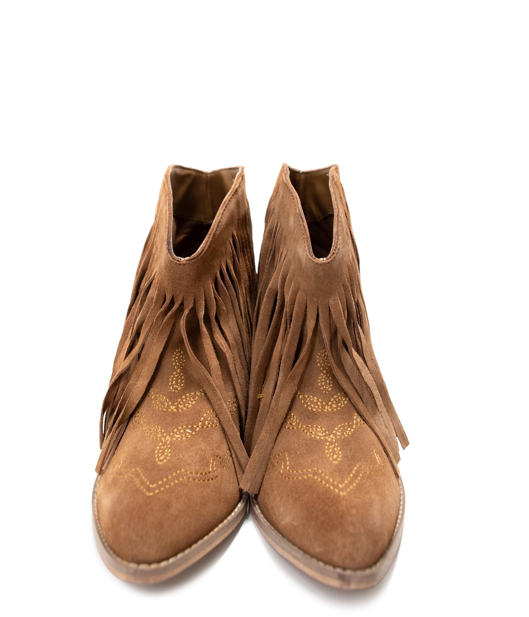 Amos Fringe Ankle Bootie in Tan Suede 110 Fashion Boots Naughty Monkey- Tilden Co.