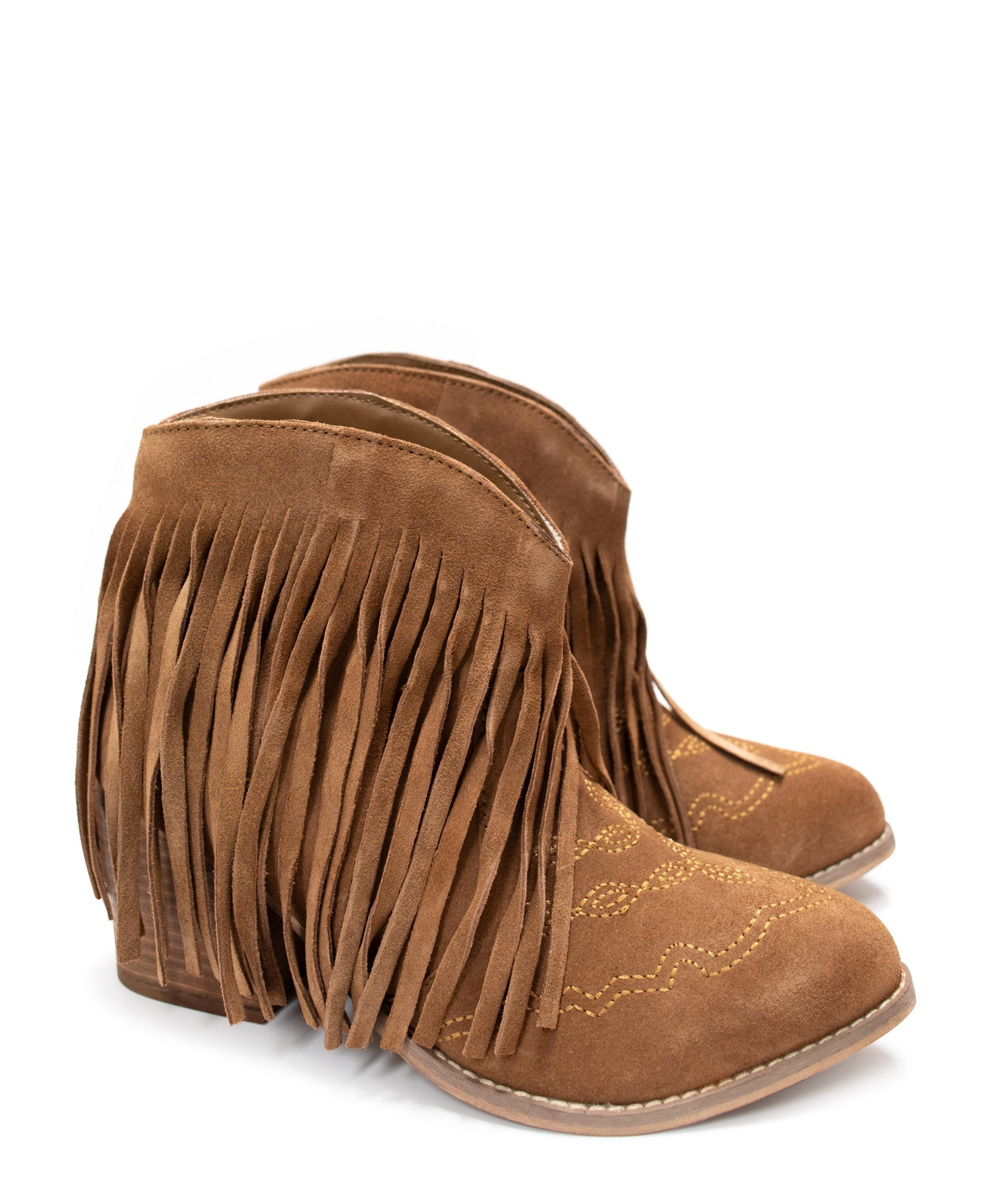 Amos Fringe Ankle Bootie in Tan Suede 110 Fashion Boots Naughty Monkey- Tilden Co.