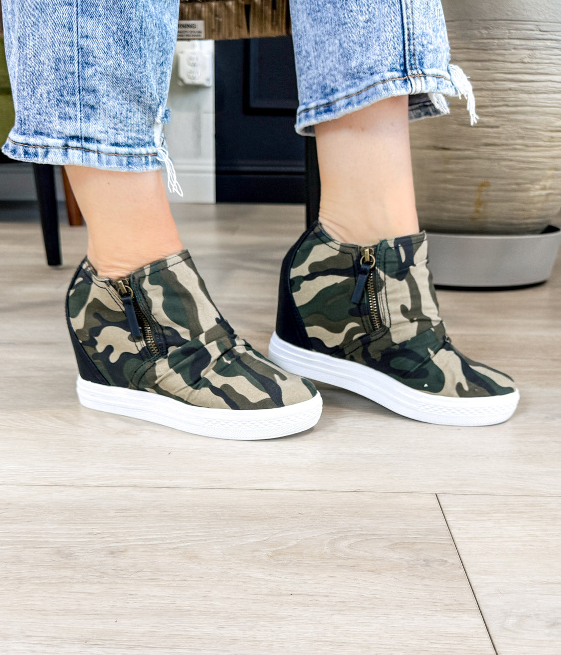 Ari Sneaker Wedge in Camo 120 Sneakers Naughty Monkey- Tilden Co.