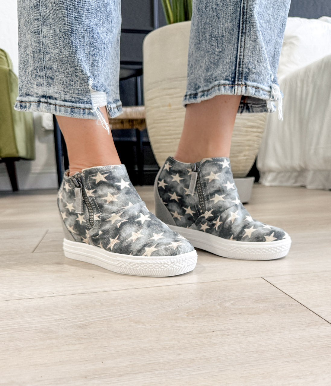 Ari Sneaker Wedge in Denim 120 Sneakers Naughty Monkey- Tilden Co.