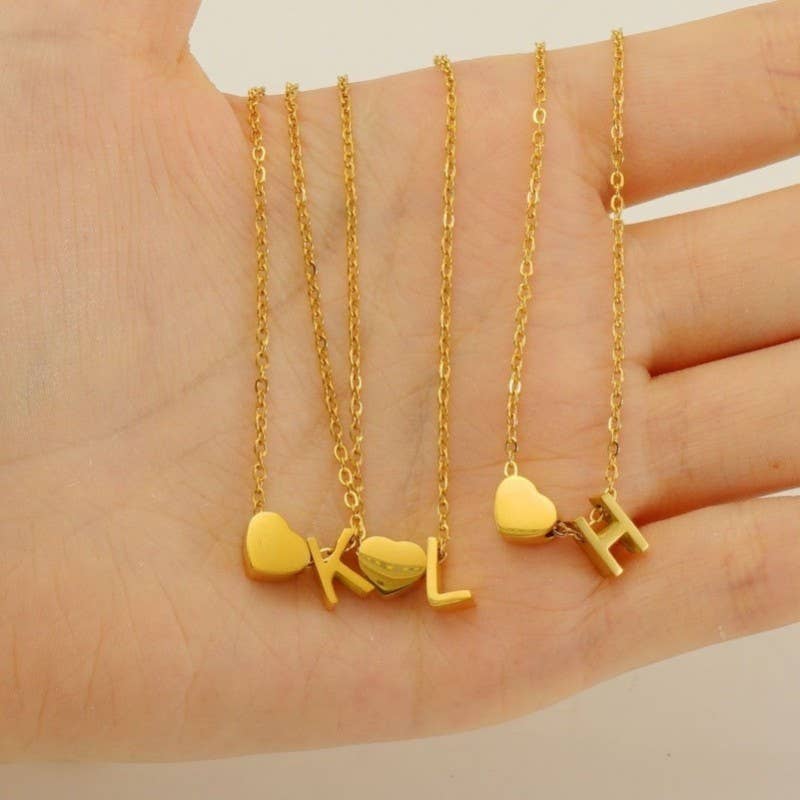 Gold Initial & Heart Charm Necklace | 40NK9440 JOSSLYN by wall to wall- Tilden Co.