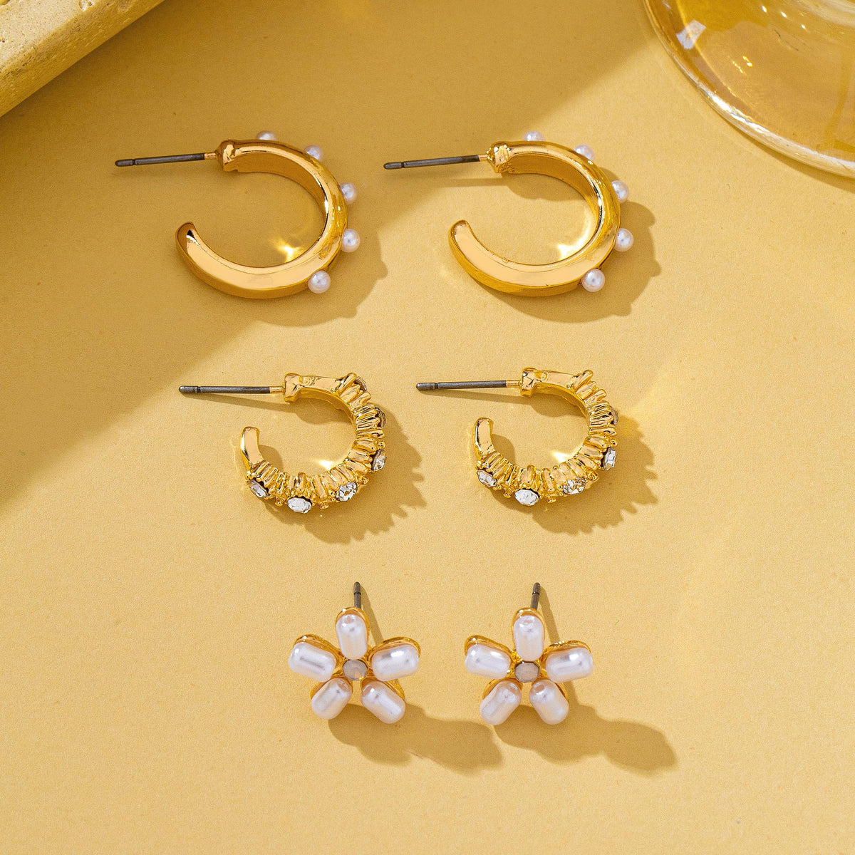 Pearl Floral Stud & Hoop Trio earrings | 80E62419 Earrings JOSSLYN by wall to wall- Tilden Co.