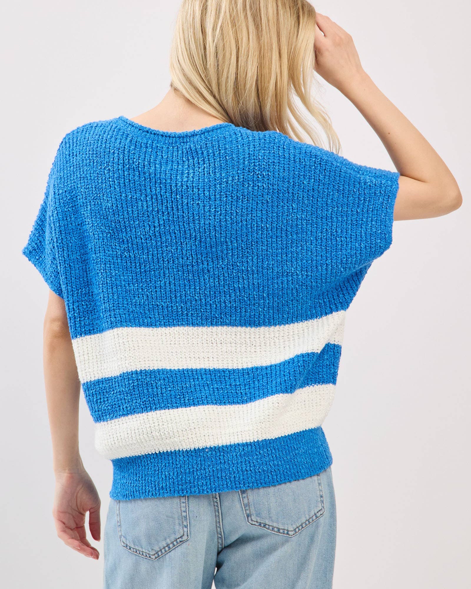 Blue Striped Sleeveless Sweater Sweater Sewn and Seen- Tilden Co.