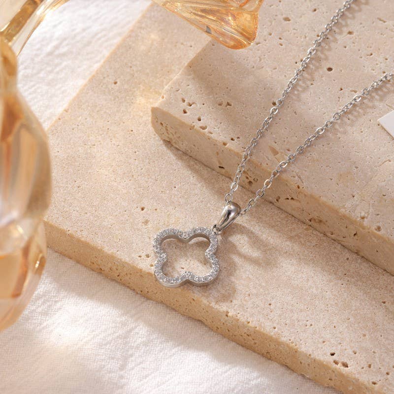 18K STAINLESS STEEL TARNISH FREE CLOVER NECKLACE | 40NK9680 JOSSLYN by wall to wall- Tilden Co.