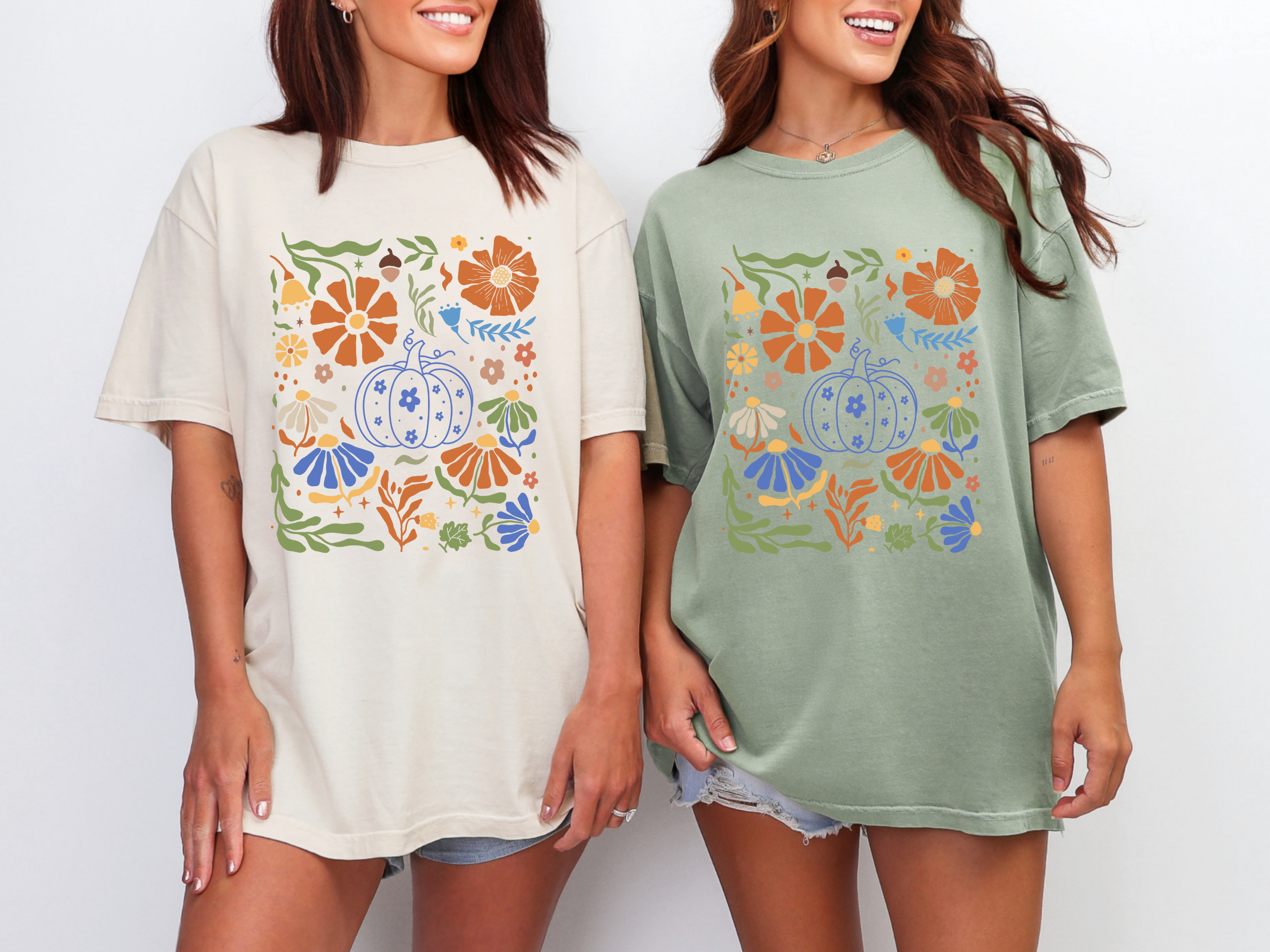 Blue Floral Pumpkin Graphic Tee in Two Colors Womens Ave Shops- Tilden Co.