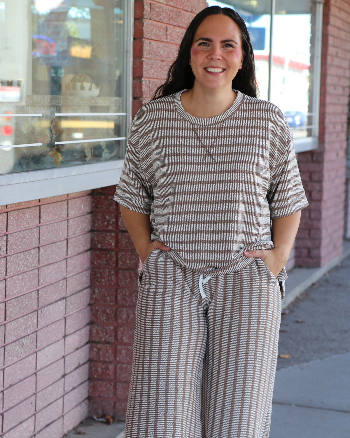 Everyday Striped Ribbed Top Mocha / Small Mocha Small Short Sleeve Top Zenana- Tilden Co.