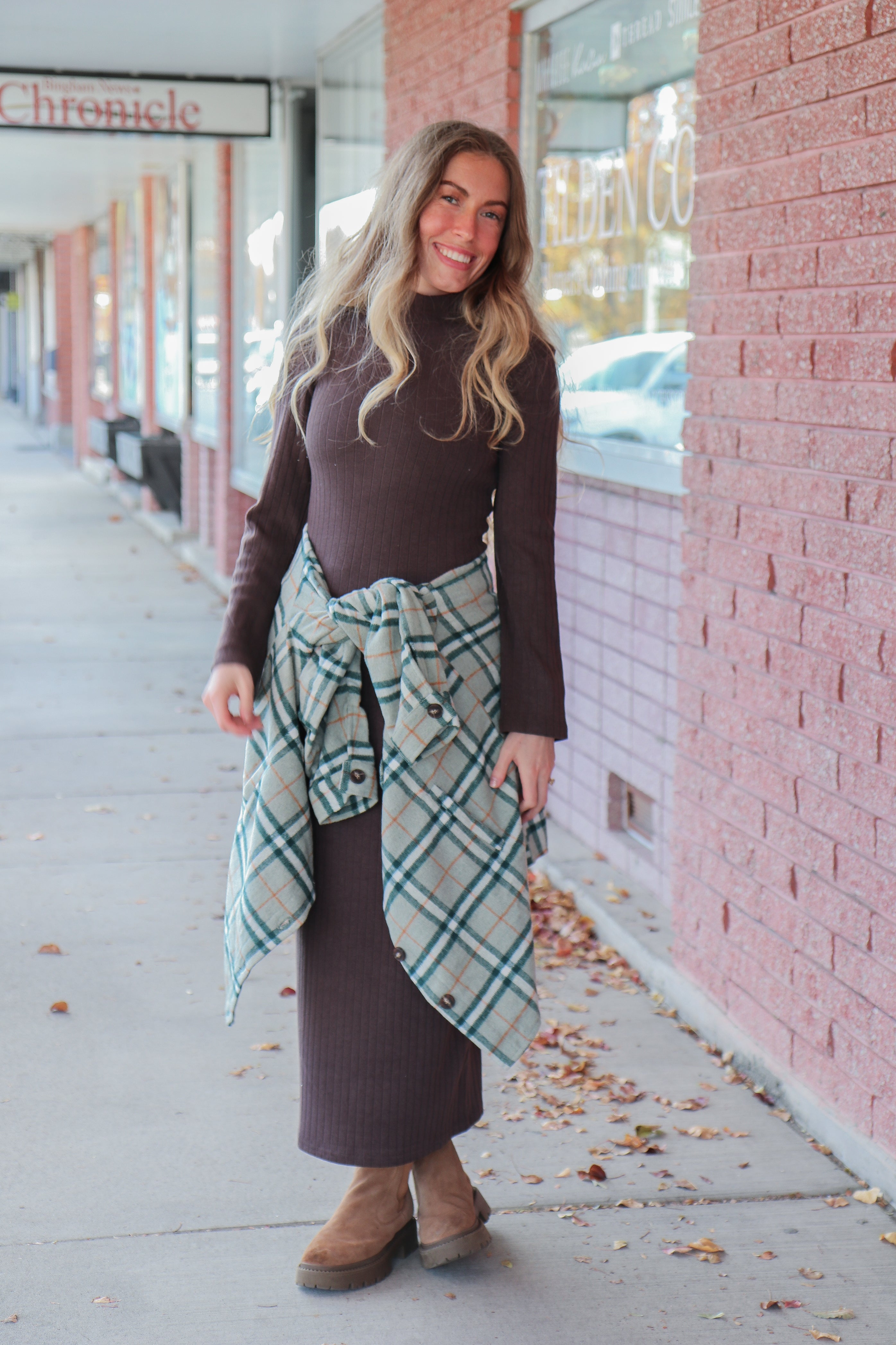 The Boston Dress in Smoky Walnut Shirts & Tops Mikarose- Tilden Co.