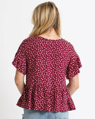 Donna Short Sleeve Floral Print Peplum Style Blouse Blouse Downeast- Tilden Co.