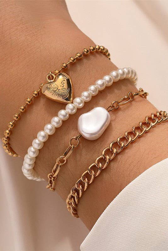 Heart Pearl Link Bracelet Stack JOSSLYN by wall to wall- Tilden Co.