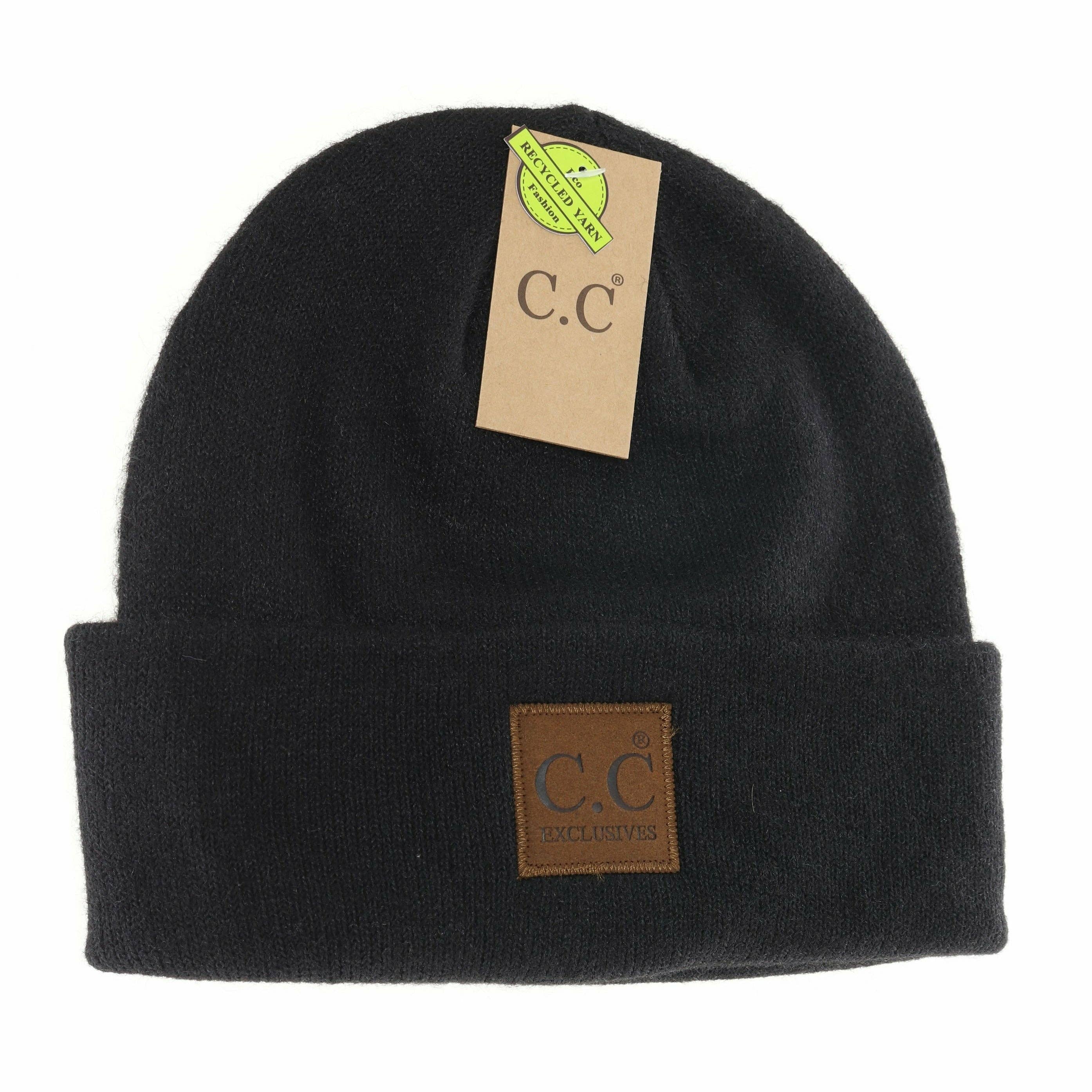 Unisex Soft Ribbed Leather Patch C.C. Beanie    beanie C.C Beanie- Tilden Co.
