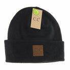 Unisex Soft Ribbed Leather Patch C.C. Beanie Black Black  beanie C.C Beanie- Tilden Co.