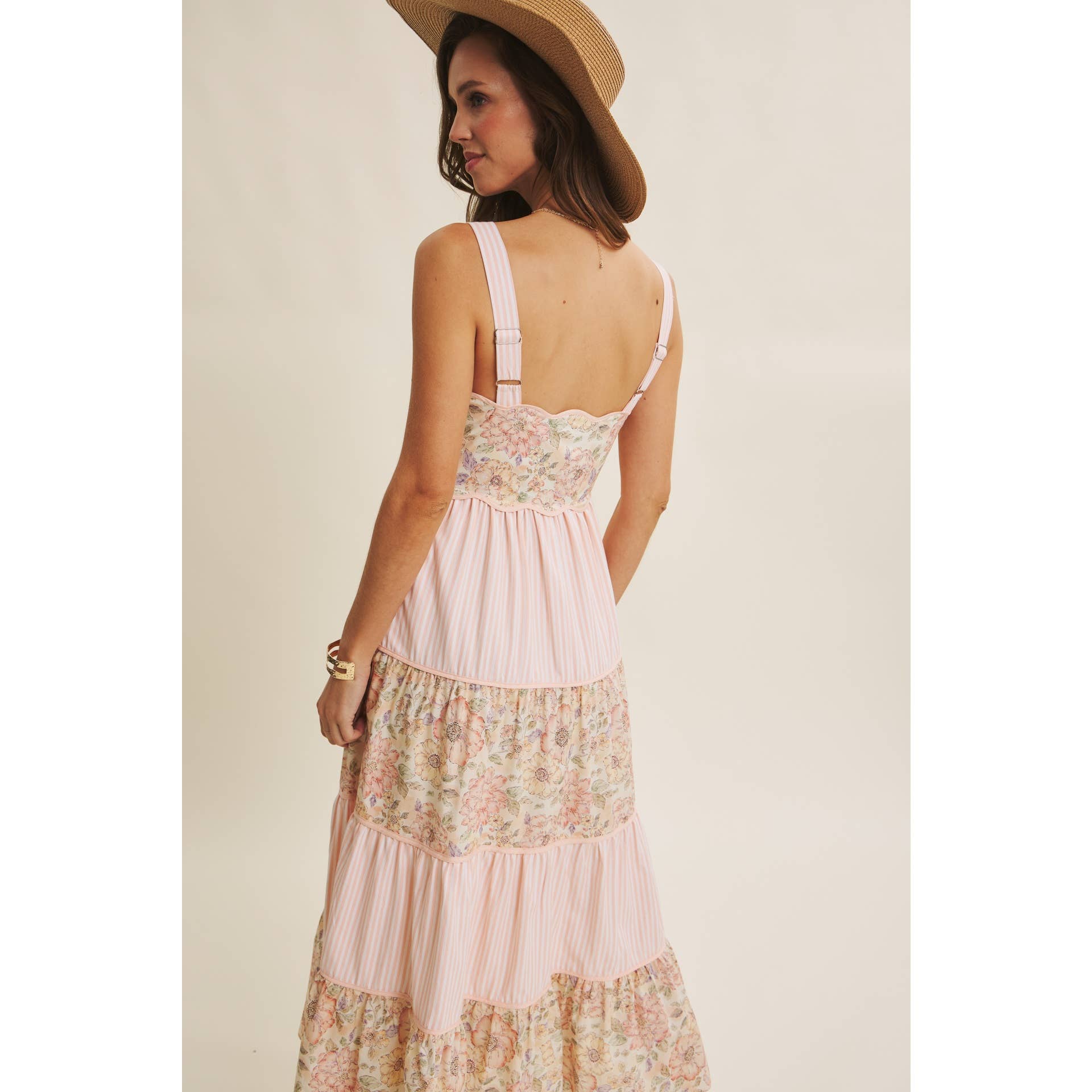 Sunlit Patchwork Tiered Midi Dress Midi Dress in february- Tilden Co.